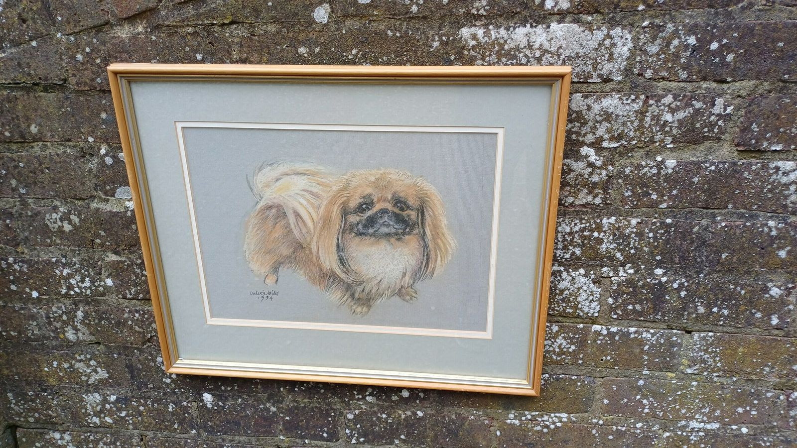 Original Vintage Pastel By Valerie Miles 1994, Original Drawing By Famous Welsh Artist, Pekinese Pekingese Dog, Tricki Woo