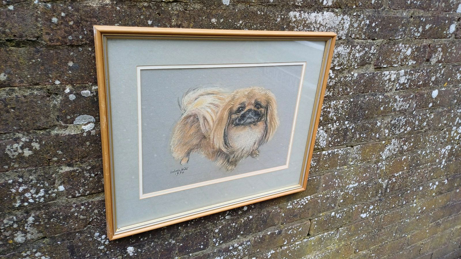 Original Vintage Pastel By Valerie Miles 1994, Original Drawing By Famous Welsh Artist, Pekinese Pekingese Dog, Tricki Woo photo furniture