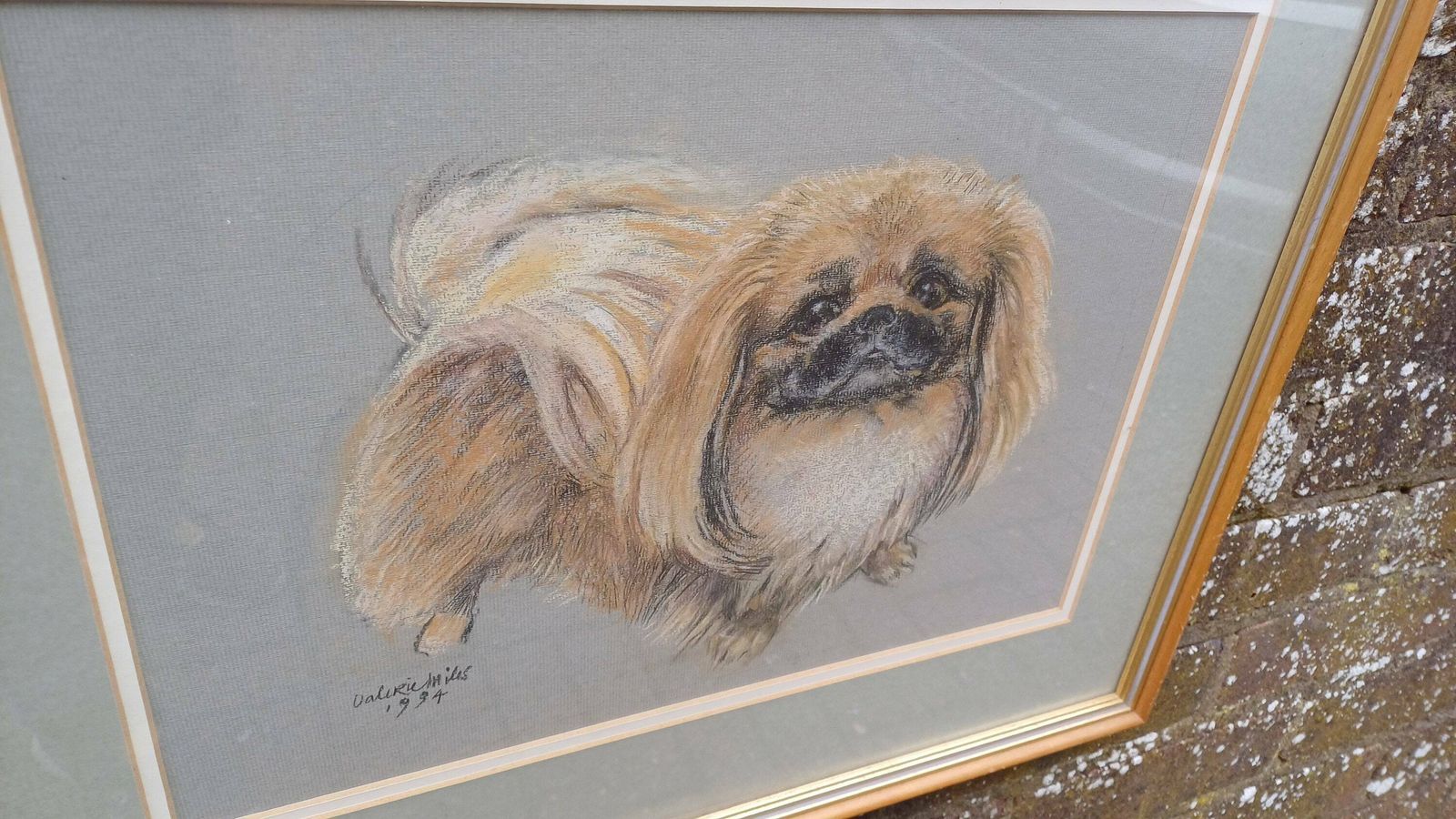 Original Vintage Pastel By Valerie Miles 1994, Original Drawing By Famous Welsh Artist, Pekinese Pekingese Dog, Tricki Woo photo for sale