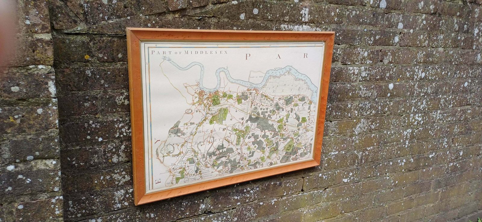 Vintage Hand Coloured Reproduction Of Original Engraving Of A Map Of Middlesex (Part), Vintage Map Print photo furniture