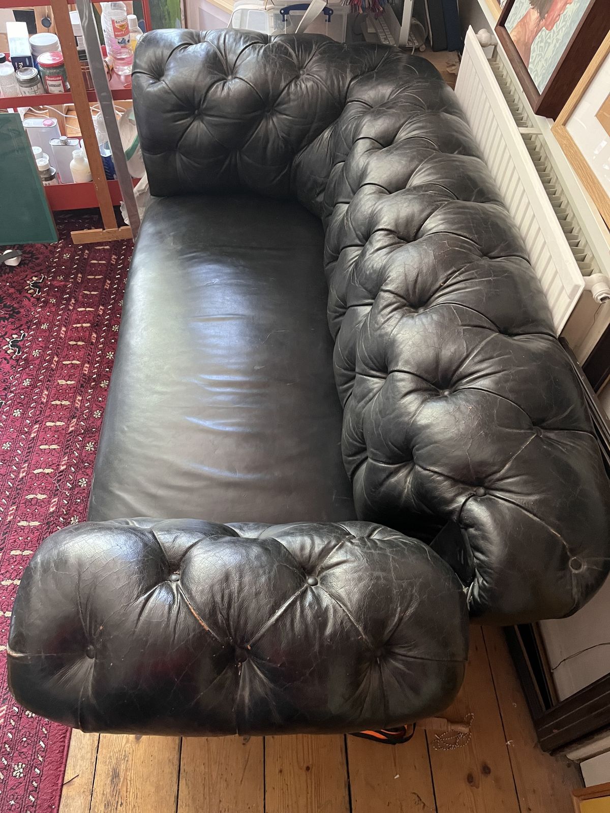 Vintage Black Leather Chesterfield Sofa photo furniture