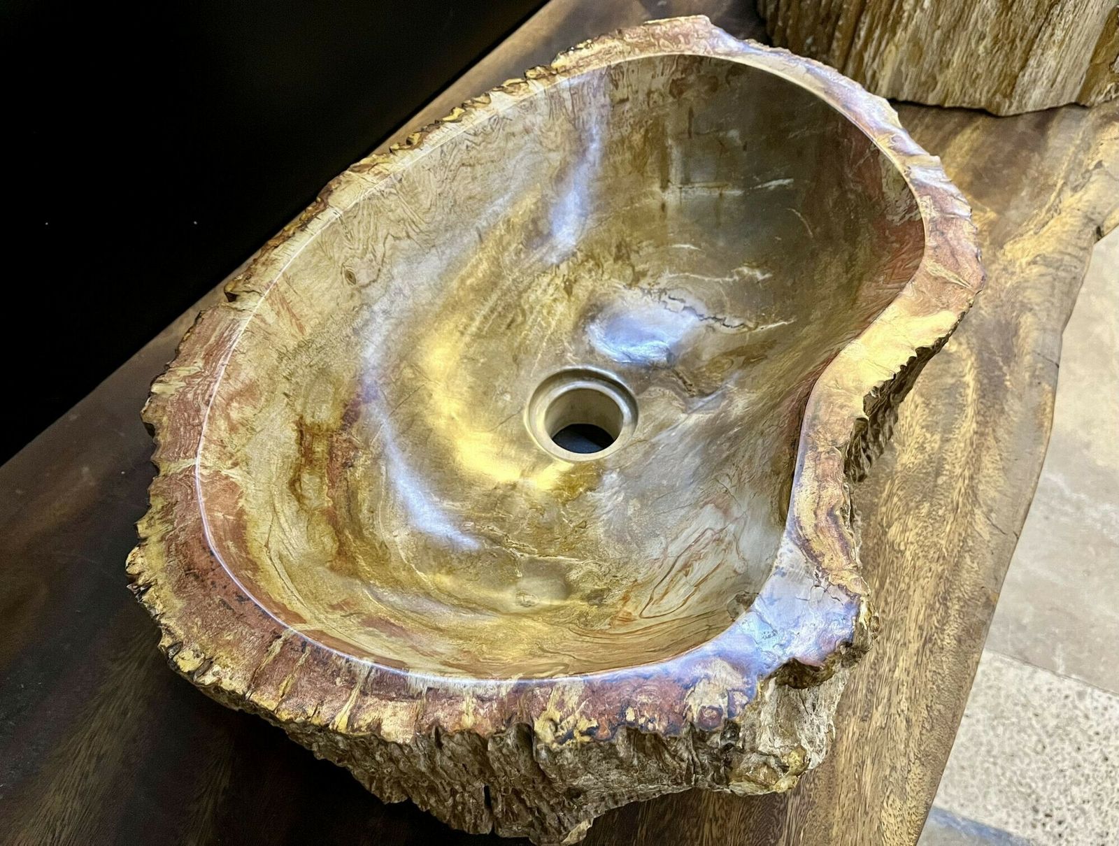photo vinterior Contemporary Petrified Wood Sink In Beige/ Brown/ Yellow And Pink Tones, 2024