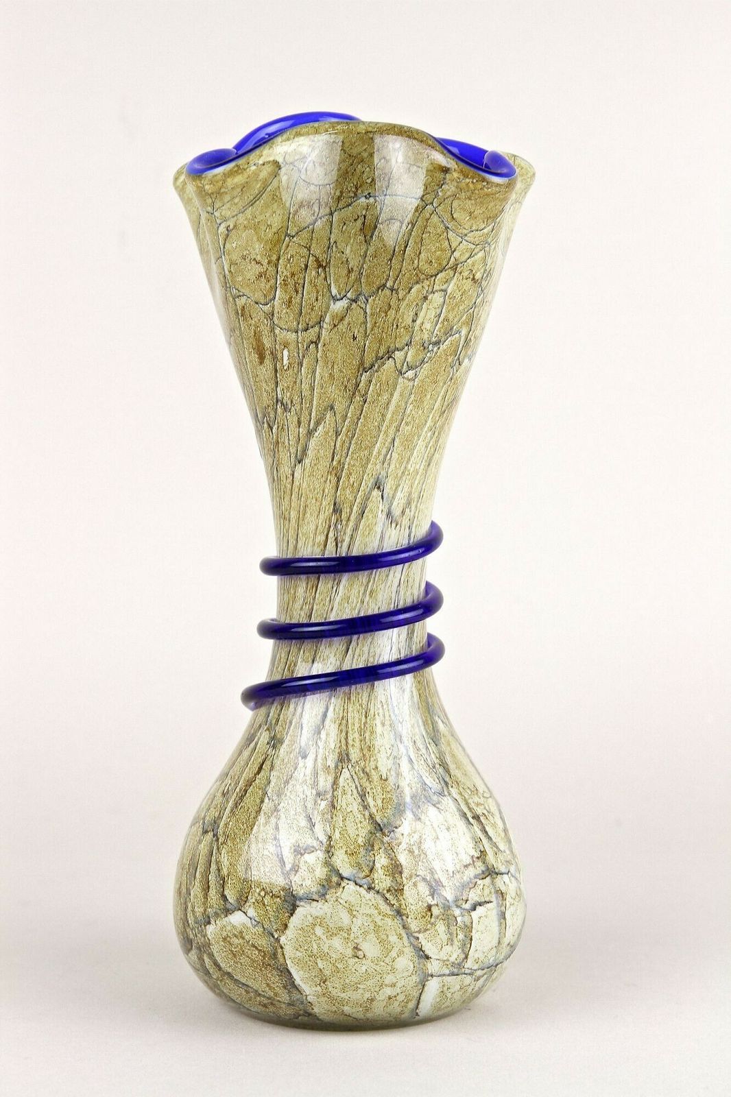 Mid Century Modern Murano Glass Vase With Blue Glass Thread, Italy Ca. 1970s photo vinterior