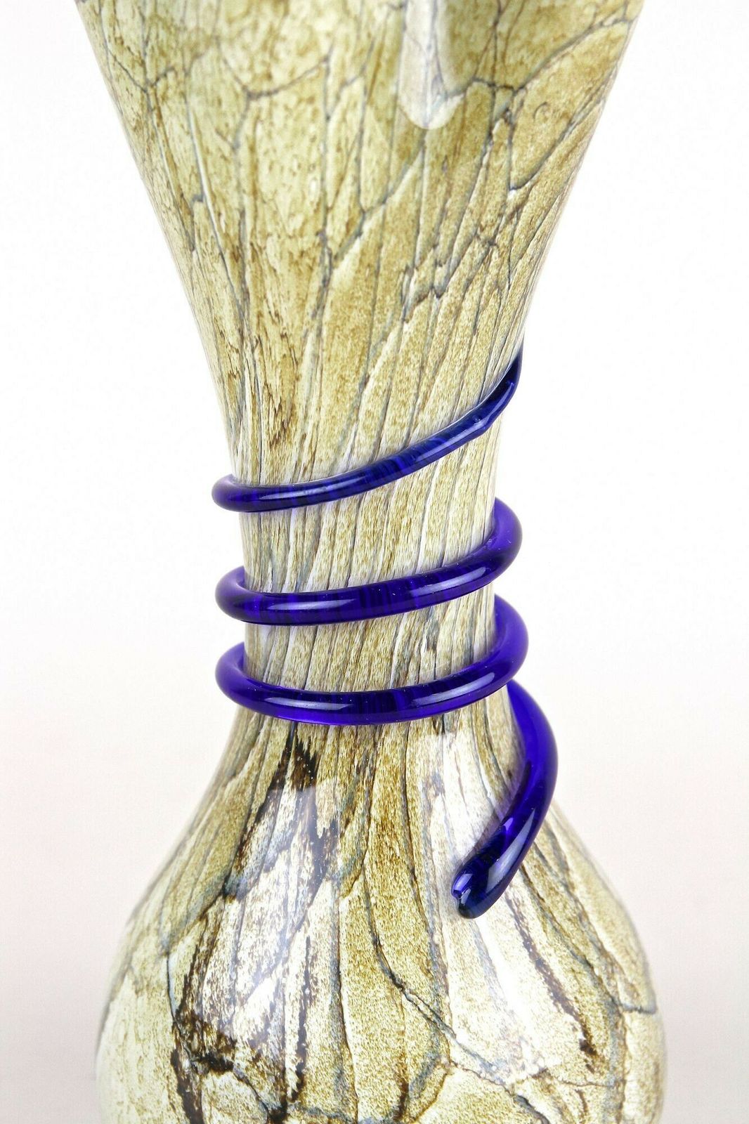 Mid Century Modern Murano Glass Vase With Blue Glass Thread, Italy Ca. 1970s photo vintage