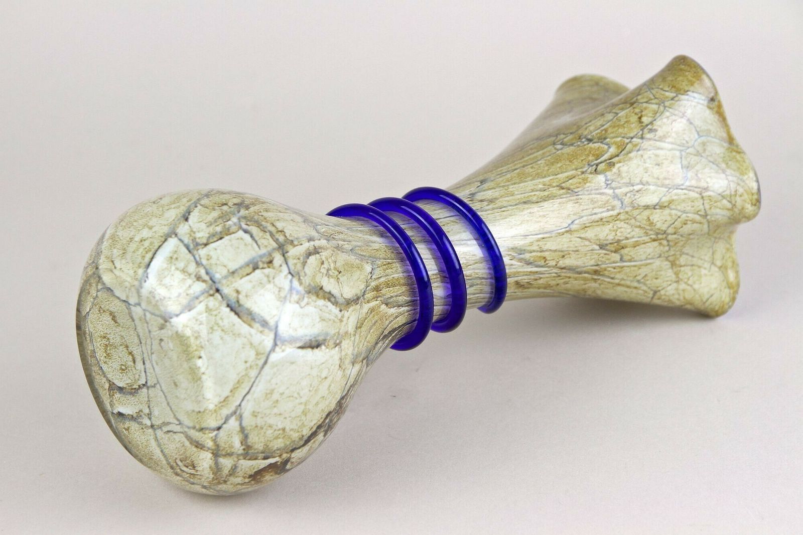 515.0 Mid Century Modern Murano Glass Vase With Blue Glass Thread, Italy Ca. 1970s photo