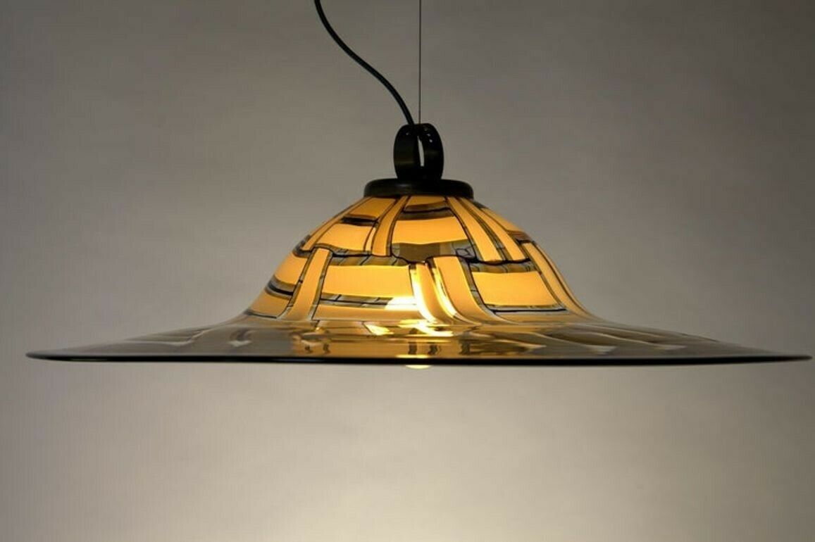 photo furniture Barovier & Toso Large Tessere Ambra Suspension Clear Incalmo Black Bead Murano