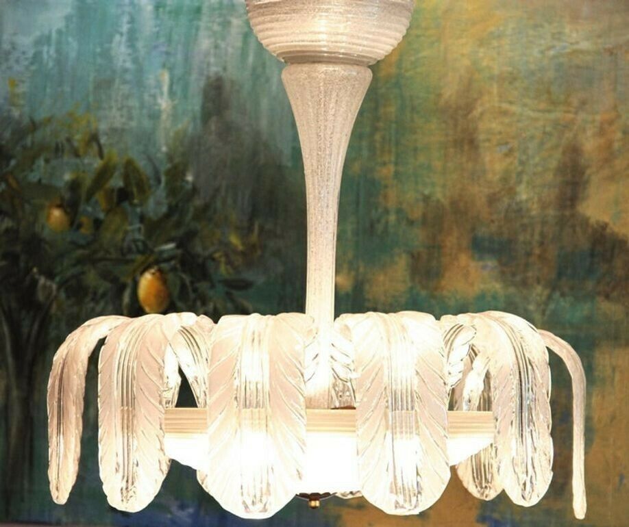 Imposing Rare Barovier Fountain Chandelier, White Puligoso, 1930s, Murano Deco photo 8800.0