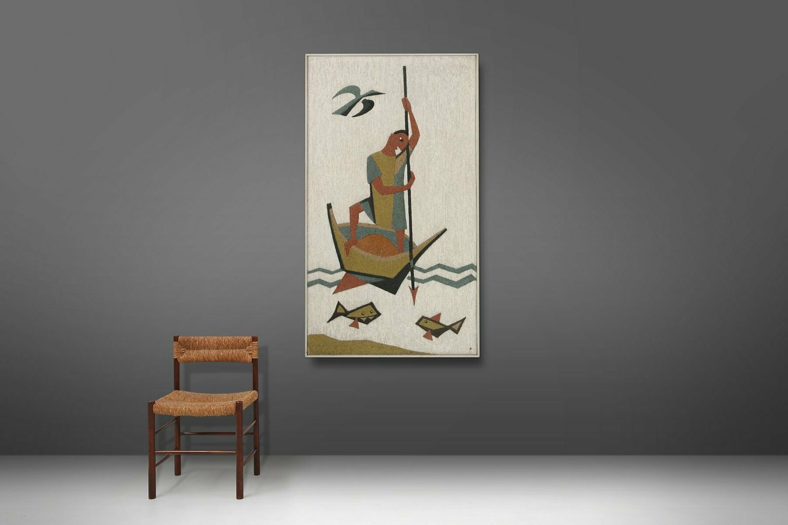 Belgian Artist, Fisherman Artwork, 1970s, Resin photo furniture