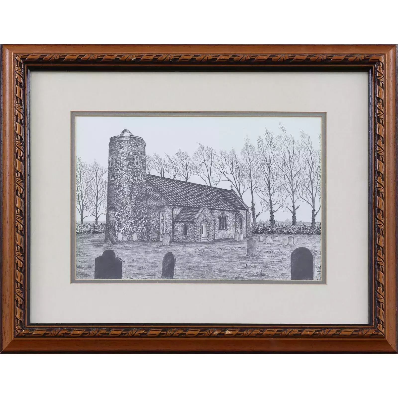 Pencil Sketch By Tony Stickland. All Saints Hemblington Church, Norfolk