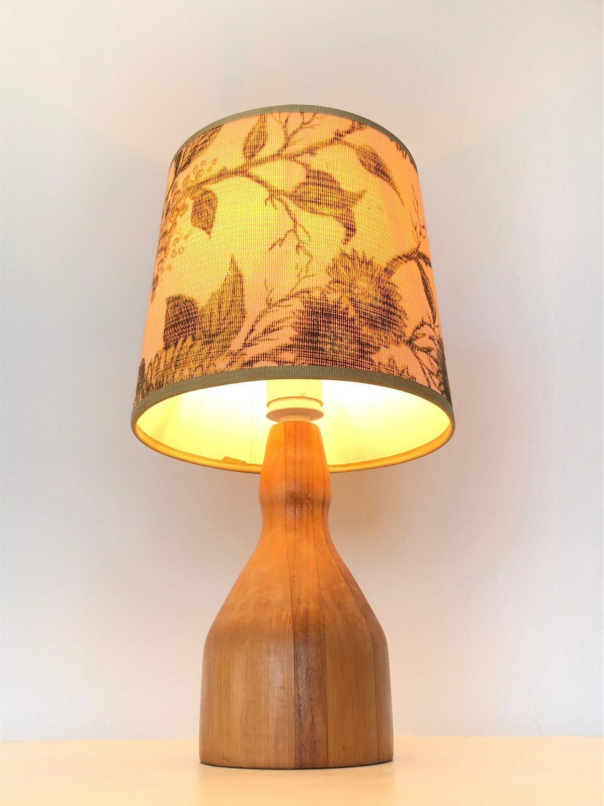 Vintage Danish Mid Century Table Lamp In Solid Wood With Organic Shape And Gorgeous Tubular Fabric Shade photo 214.0