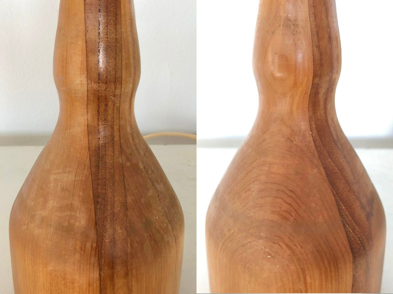 photo furniture Vintage Danish Mid Century Table Lamp In Solid Wood With Organic Shape And Gorgeous Tubular Fabric Shade