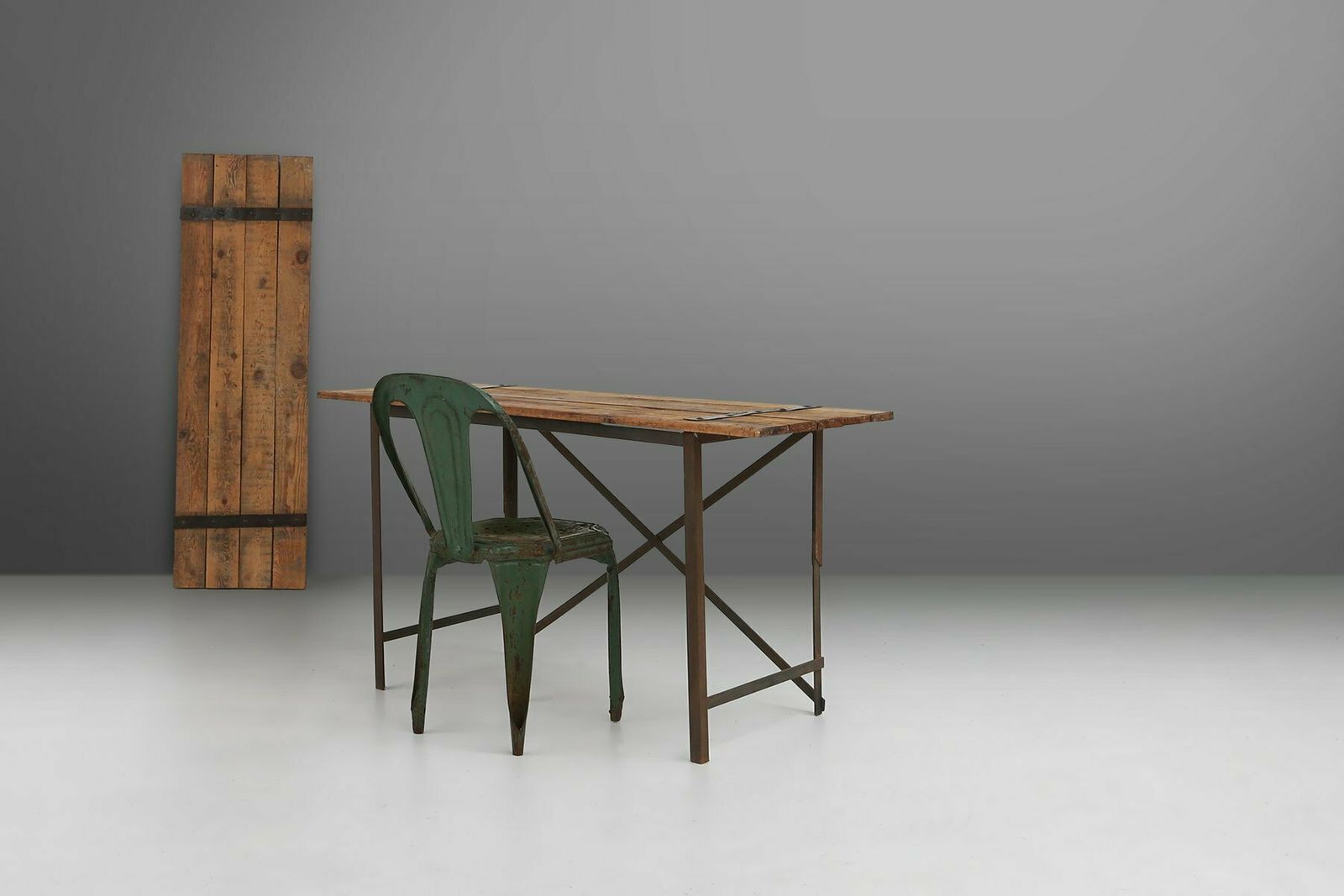 Industrial Side Table With Metal Frame And Wooden Top And Removable Platform, Belgium, 1920s photo for sale