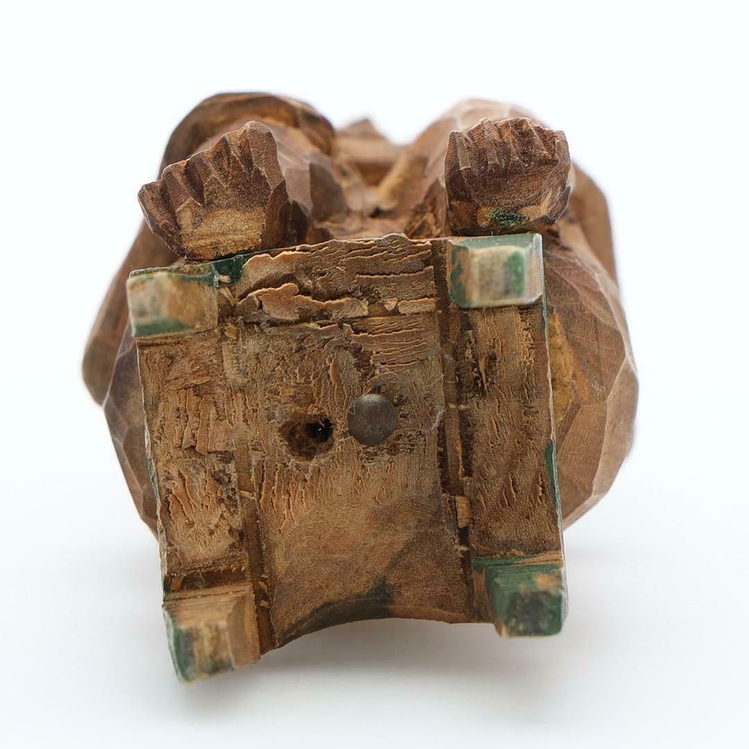 Antique Decorative Wooden Figurine Seated Figure On Stool 19 Century Swedish photo for sale