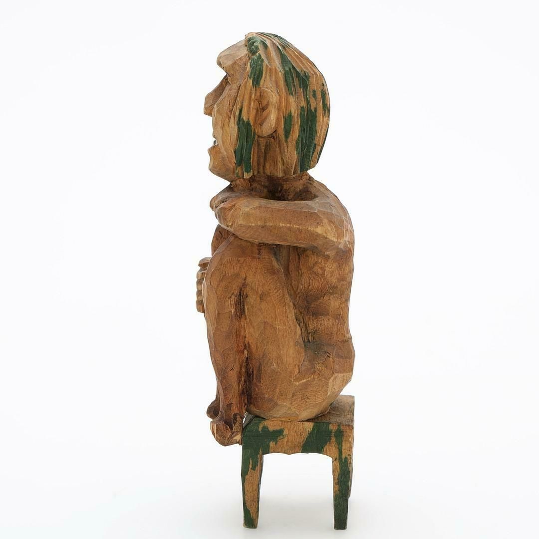 Antique Decorative Wooden Figurine Seated Figure On Stool 19 Century Swedish photo Home Decor