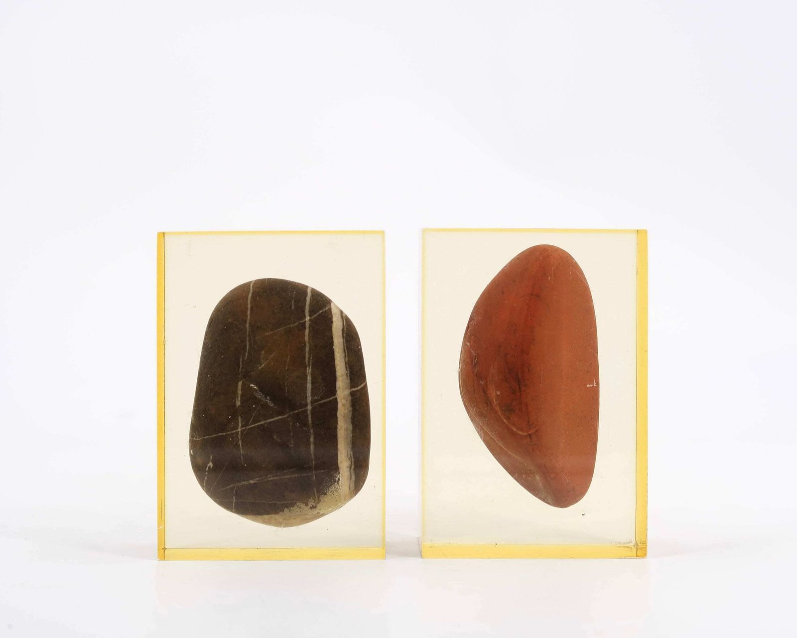Pair Of French Resin Paperweights With Pebbles, Pierre Giraudon, 1970s / Boho Chic, Folk, Bohemian, Sculpture, Cabinet Of Curiosities photo furniture