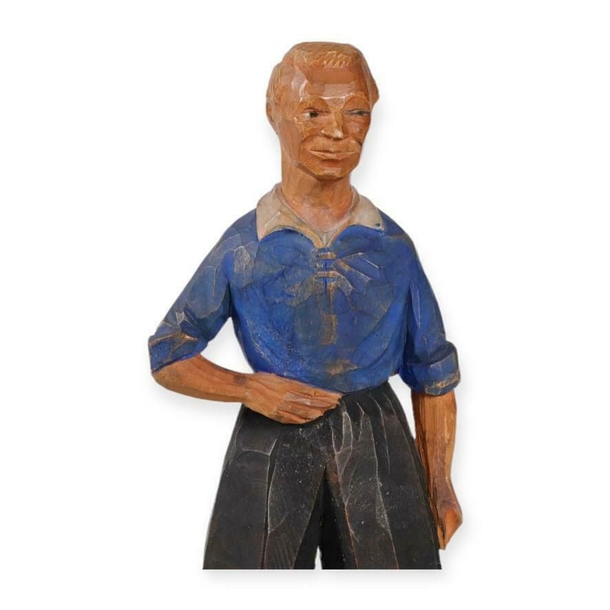 Antique Decorative Wooden Figurine Footballer Carl Olof Trygg Carving Sculpture photo Home Decor