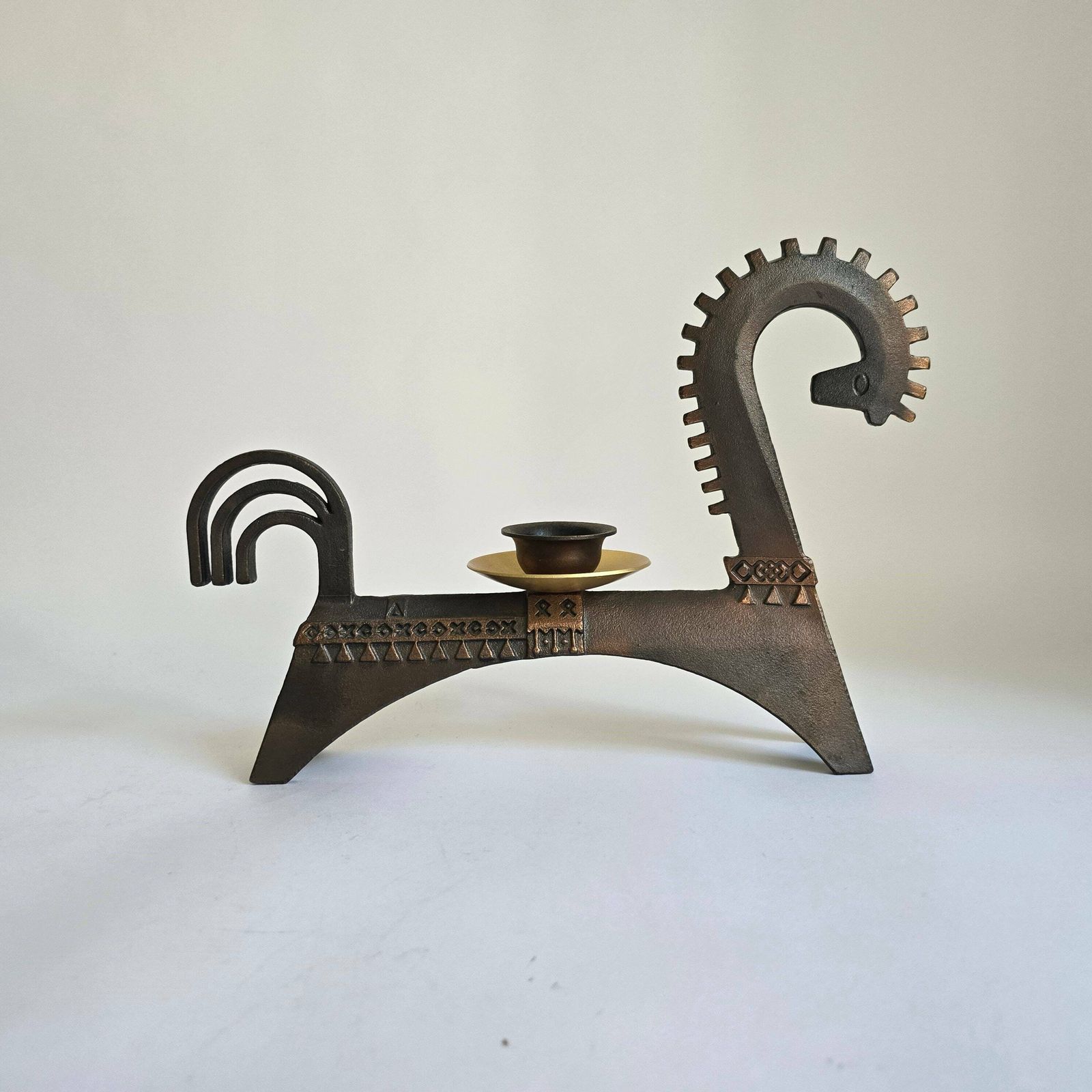 Vintage Mid Century Modern Kandelaar, Smeedijzer Met Messing, Jaren 1960 Ontwerp, Ussr