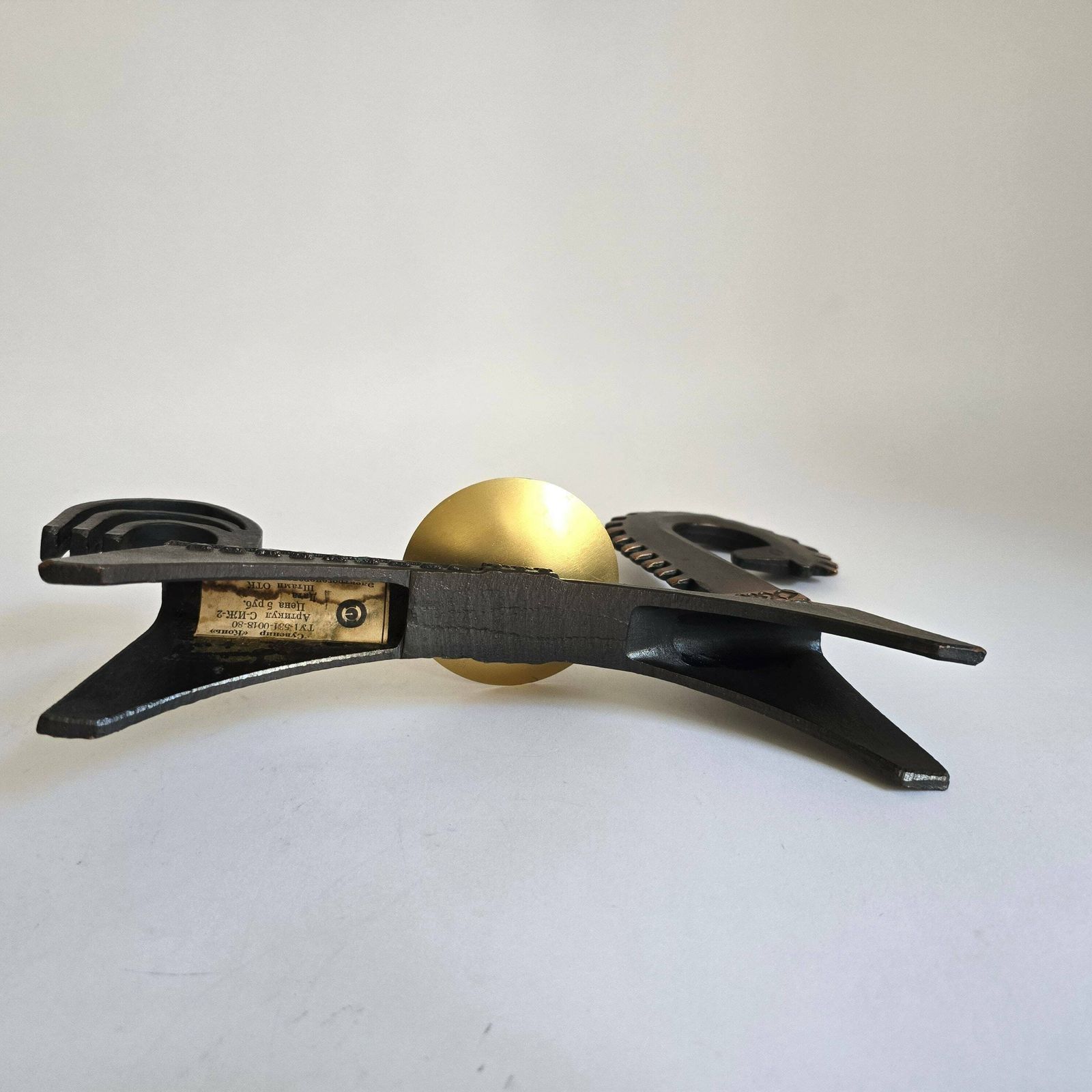 Vintage Mid Century Modern Kandelaar, Smeedijzer Met Messing, Jaren 1960 Ontwerp, Ussr photo vinterior