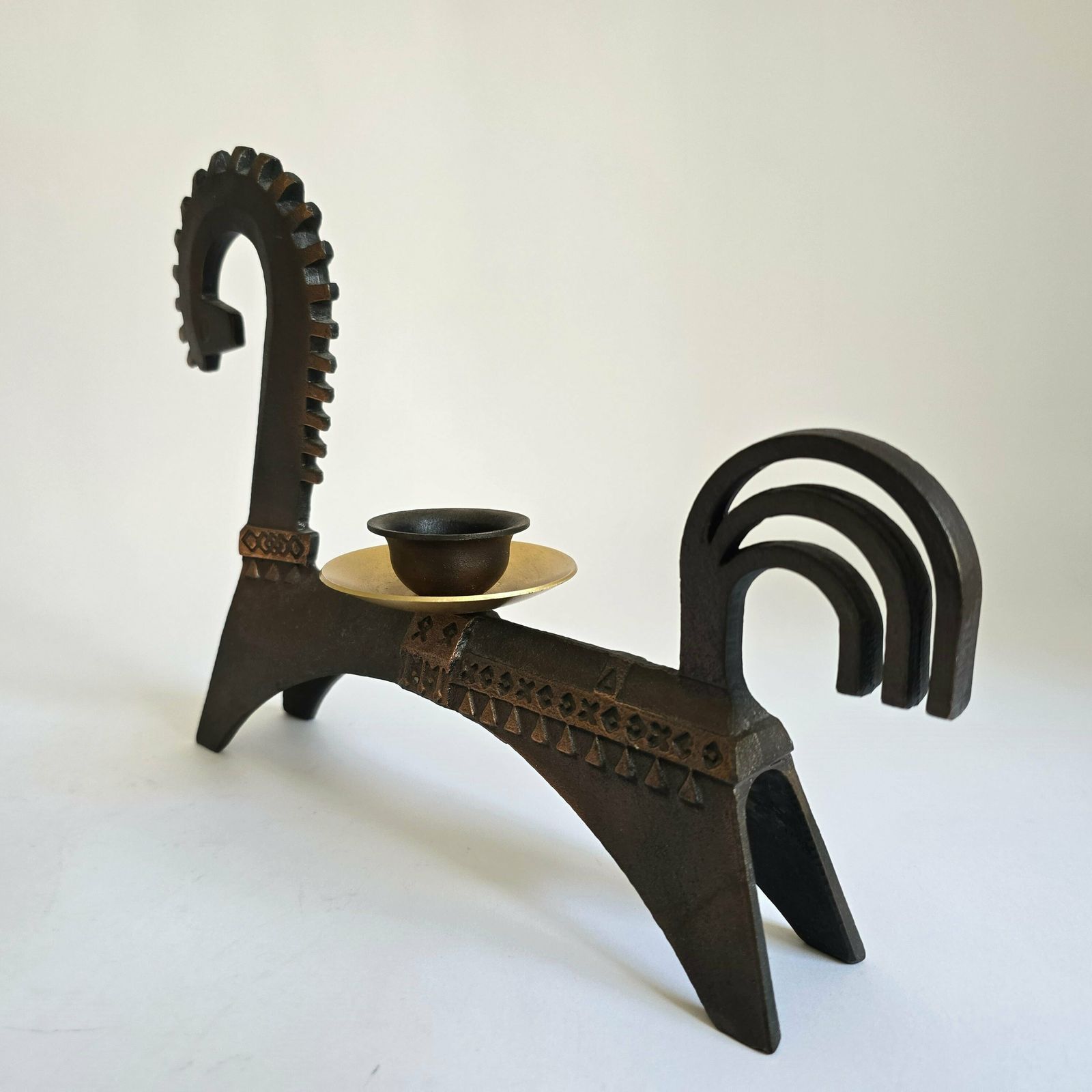 photo for sale Vintage Mid Century Modern Candle Holder Wrought Iron With Brass 60s Design Ussr