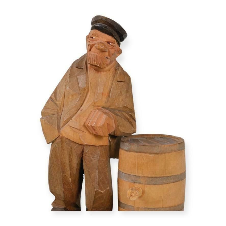 Antique Decorative Wooden Figurine Of Old Man Carl Olof Trygg Carving Sculpture photo furniture