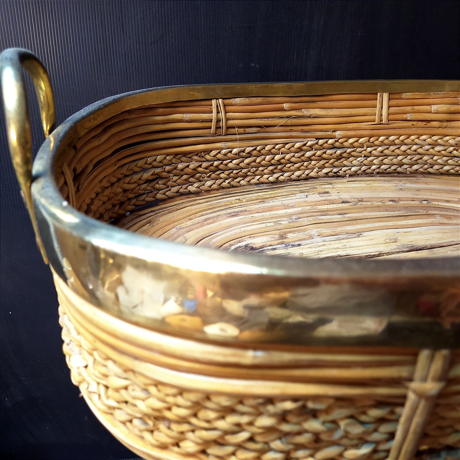 1970's Large Pencil Reed Basket. photo Home Decor
