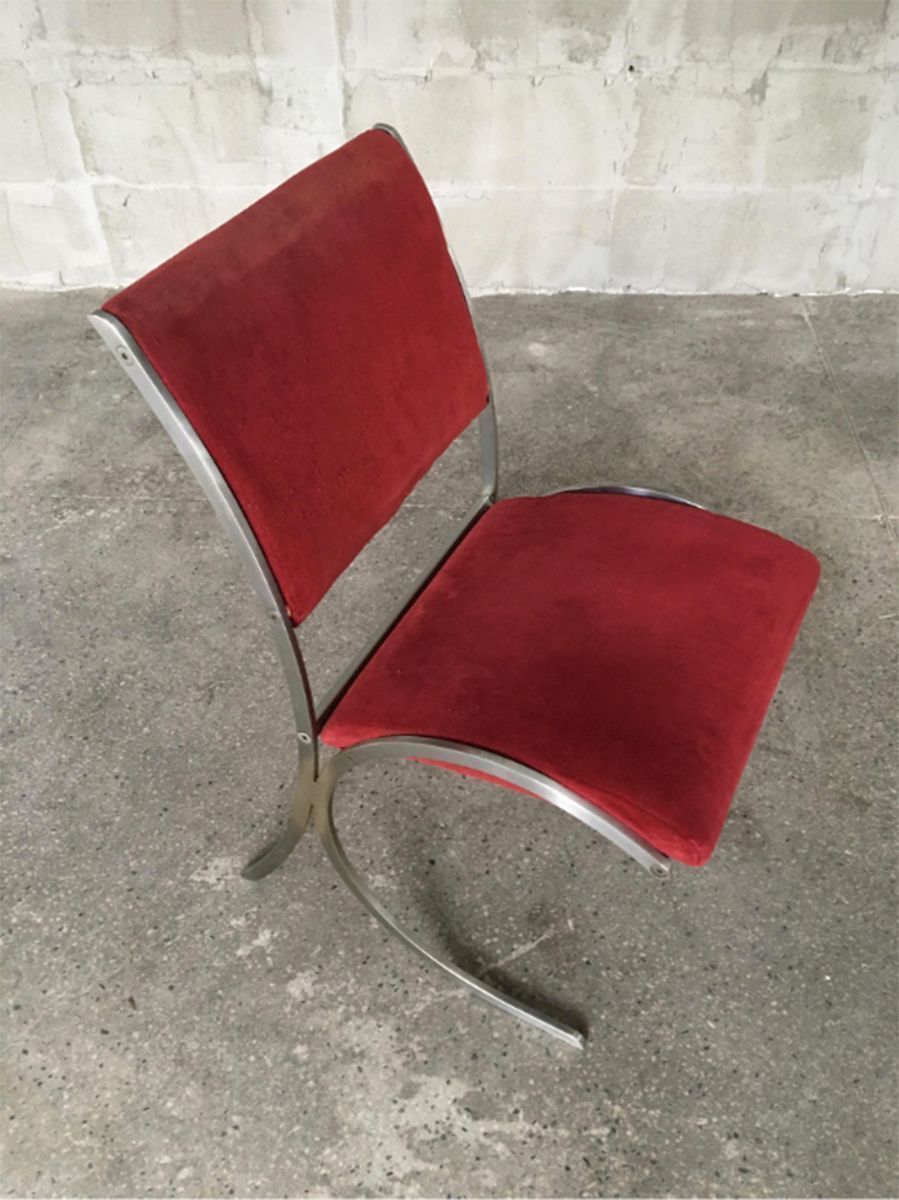 photo for sale Set Of 4 Vintage Red Velour & Chrome Dining Chairs From Maison Jansen