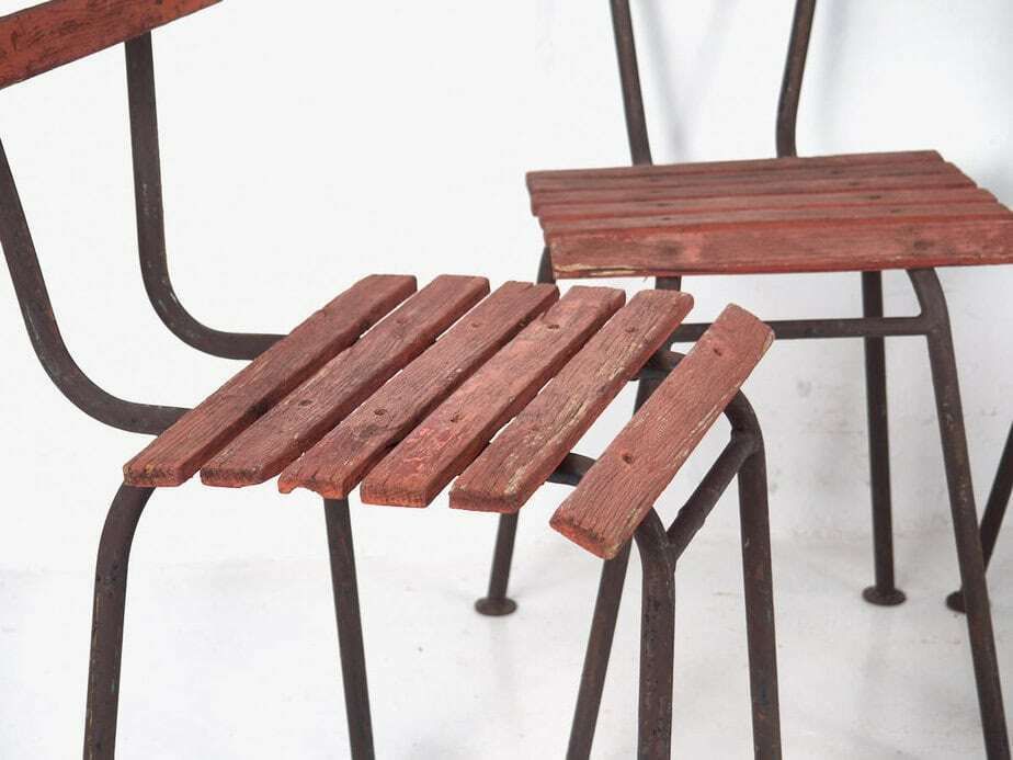 Set Of Antique Red Garden Chairs (C.1920). Set Of 4 Pieces photo furniture