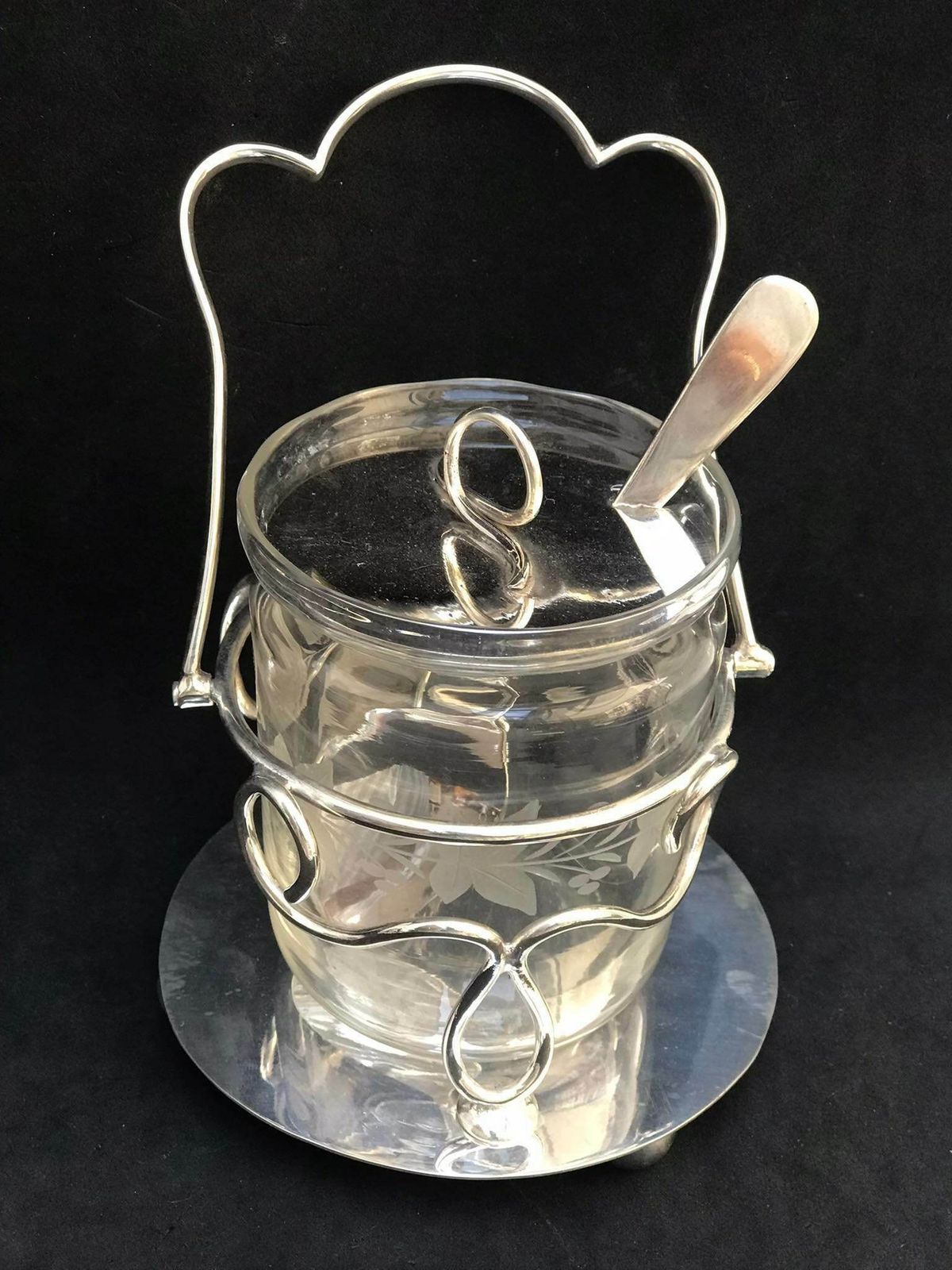 Potje Voor Condimenten, Mosterd Of Jam – Mosterdpot – Gelei – Honing – Met Lepel – Brits Kristallen Schaaltje – Ontbijttafel – Kerst – Bruiloft – Cadeau photo vinterior