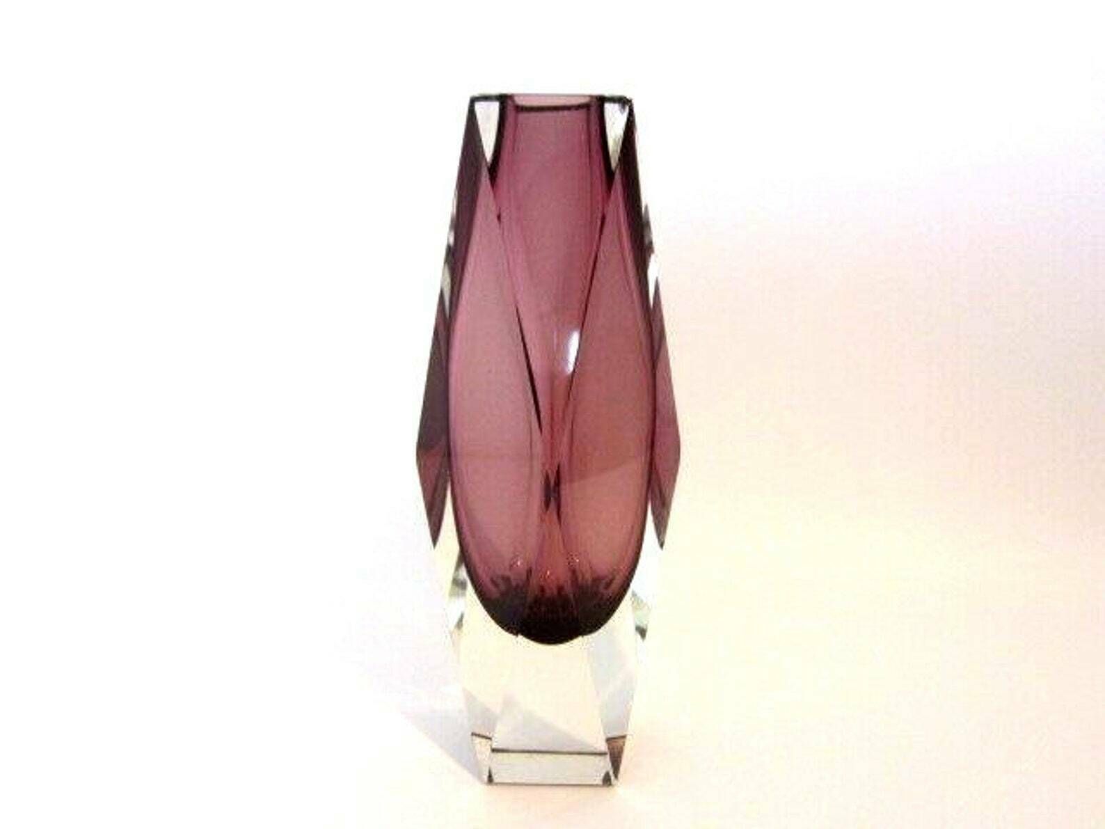 Geometric Space Age Pink Murano Sommerso Symmetric Art Glass Block Vase