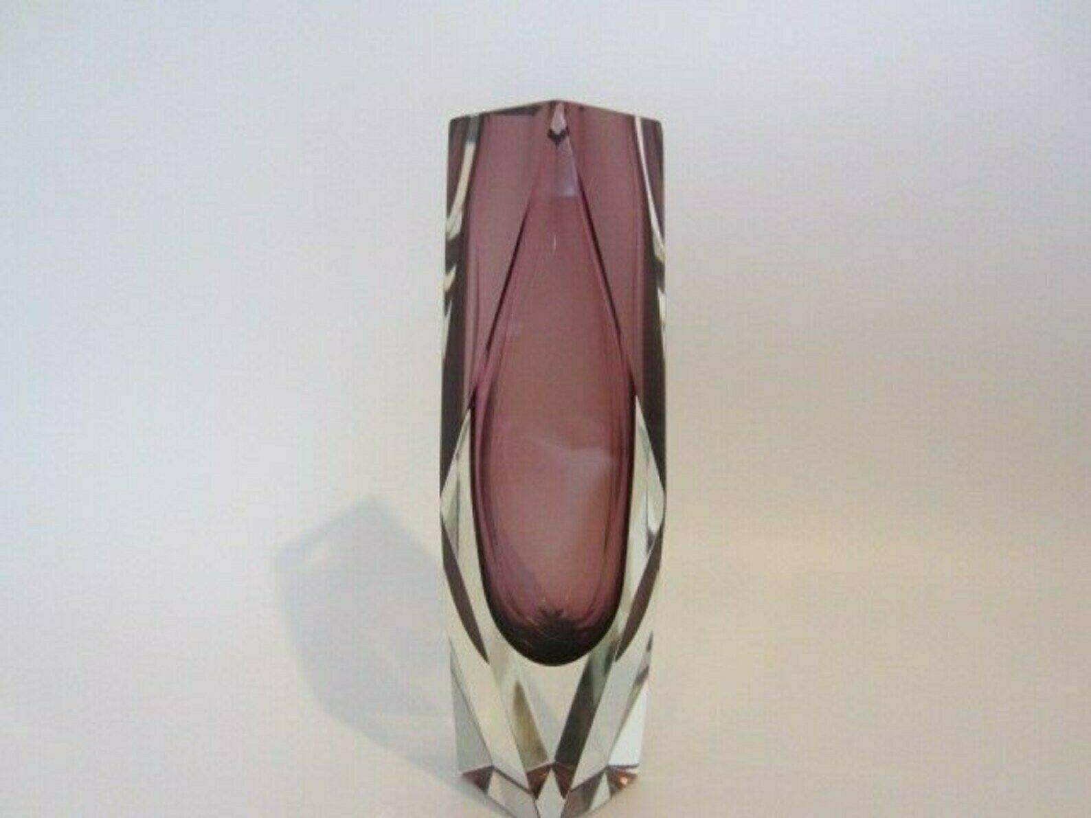 Geometric Space Age Pink Murano Sommerso Symmetric Art Glass Block Vase photo furniture