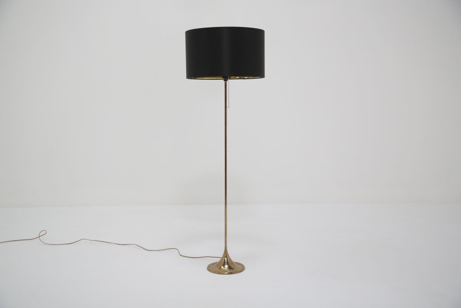 Brass Floor Lamp With Drum Shade, Model G 025, By Alf Svensson, Bergboms, Sweden, 1960s. photo 895.0