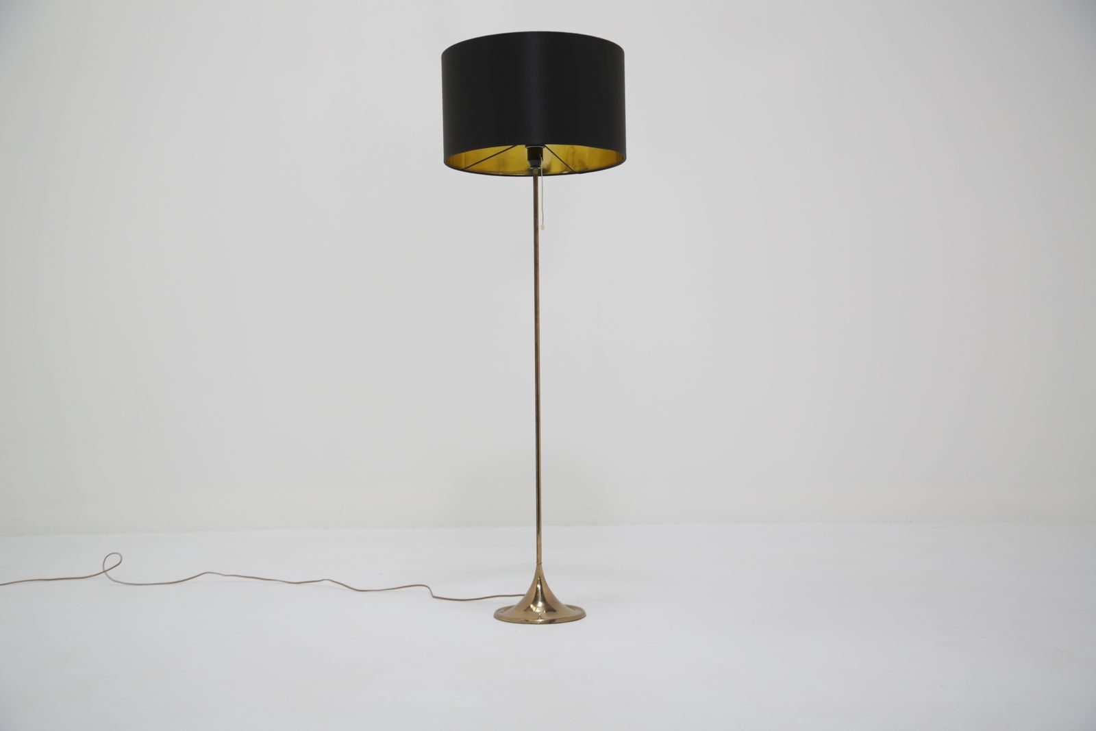 Brass Floor Lamp With Drum Shade, Model G 025, By Alf Svensson, Bergboms, Sweden, 1960s. photo Lighting