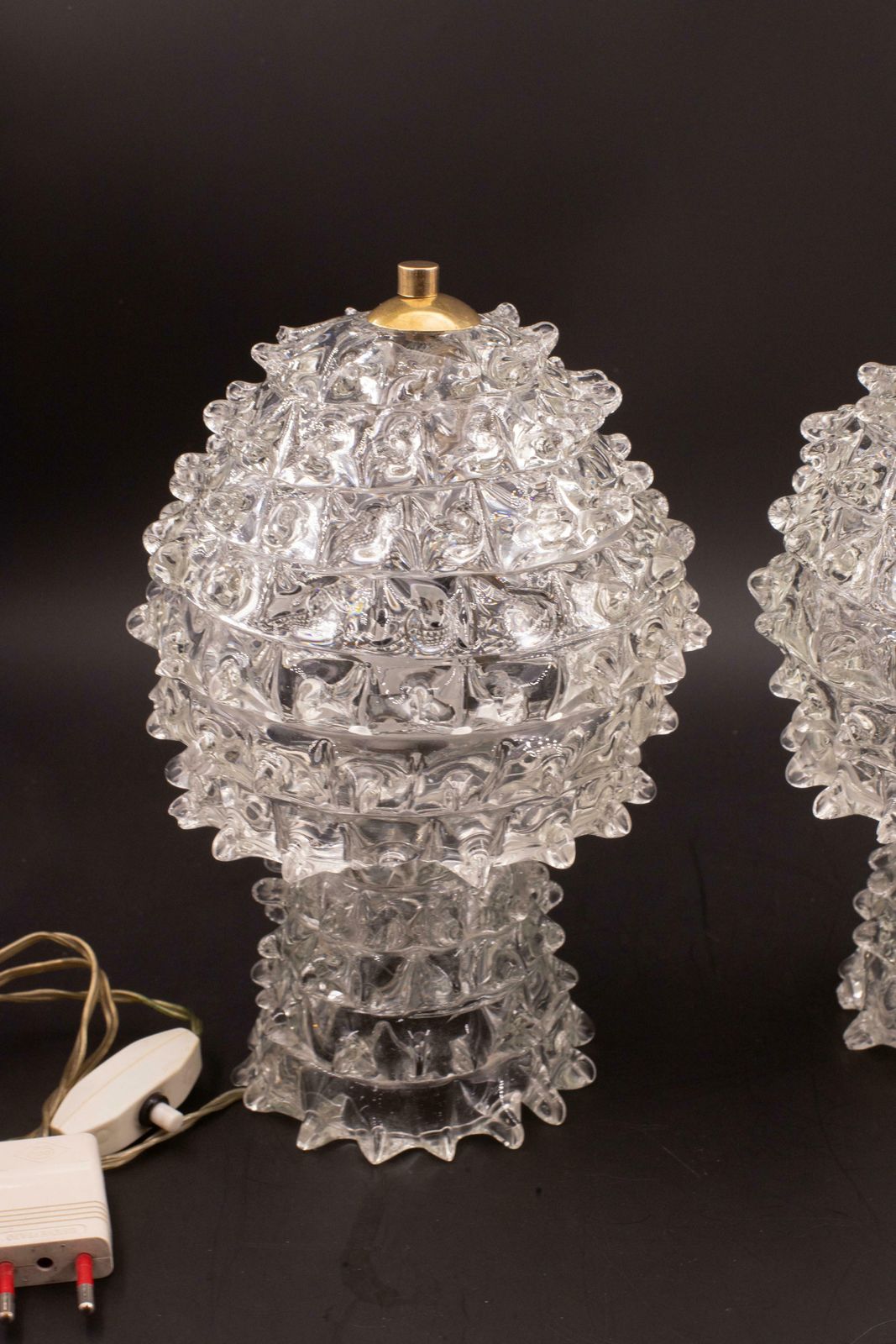 Set Of 2 Rare Table Lamp In Rostrato Murano Glass Vase For Barovier & Toso, 1940 photo for sale