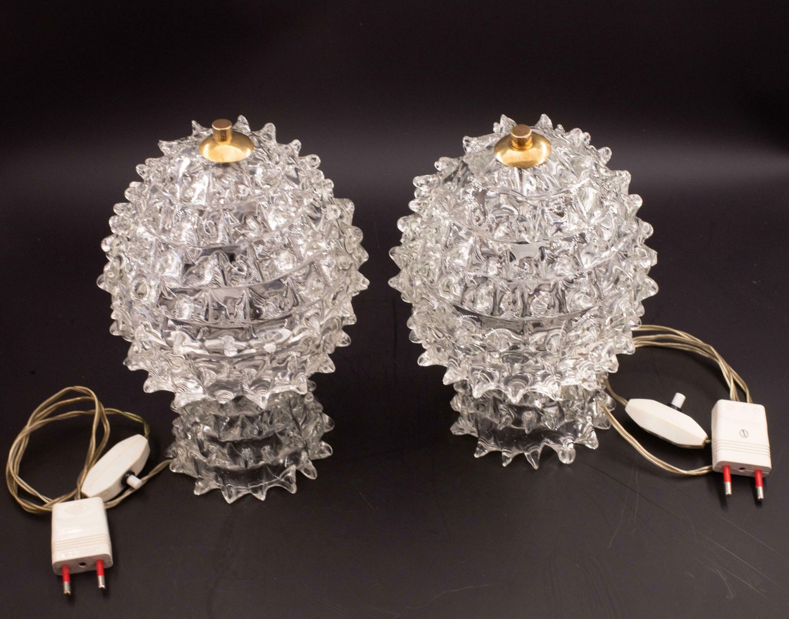 Set Of 2 Rare Table Lamp In Rostrato Murano Glass Vase For Barovier & Toso, 1940 photo Lighting