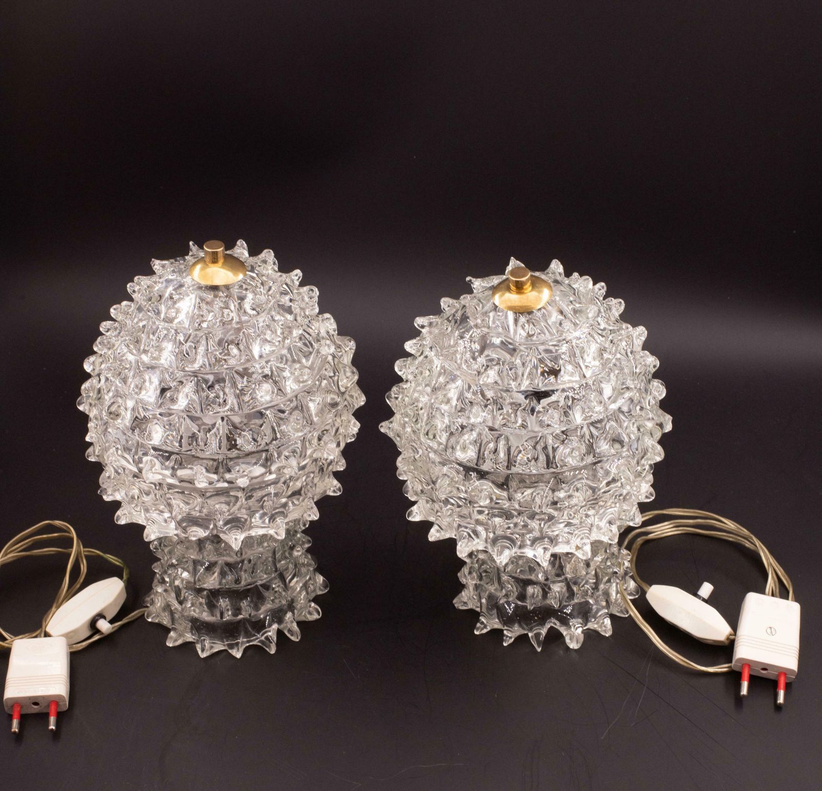 Set Of 2 Rare Table Lamp In Rostrato Murano Glass Vase For Barovier & Toso, 1940 photo vinterior