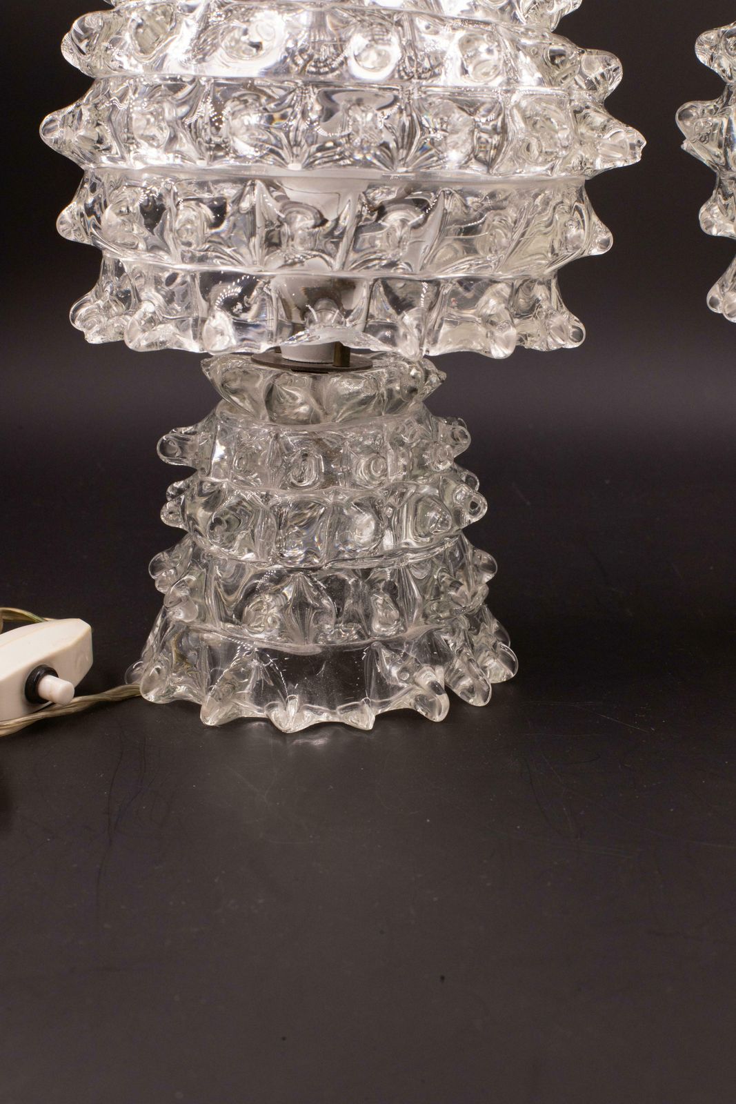 Set Of 2 Rare Table Lamp In Rostrato Murano Glass Vase For Barovier & Toso, 1940 photo buy