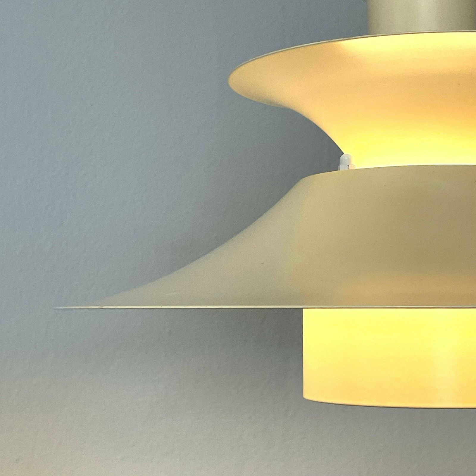 Danish Mid Century Modern Vintage Minimalist Ceiling Lamp In Off White Metal With Trumpet Shape And Multilayer Shades   Design From Lyfa photo furniture