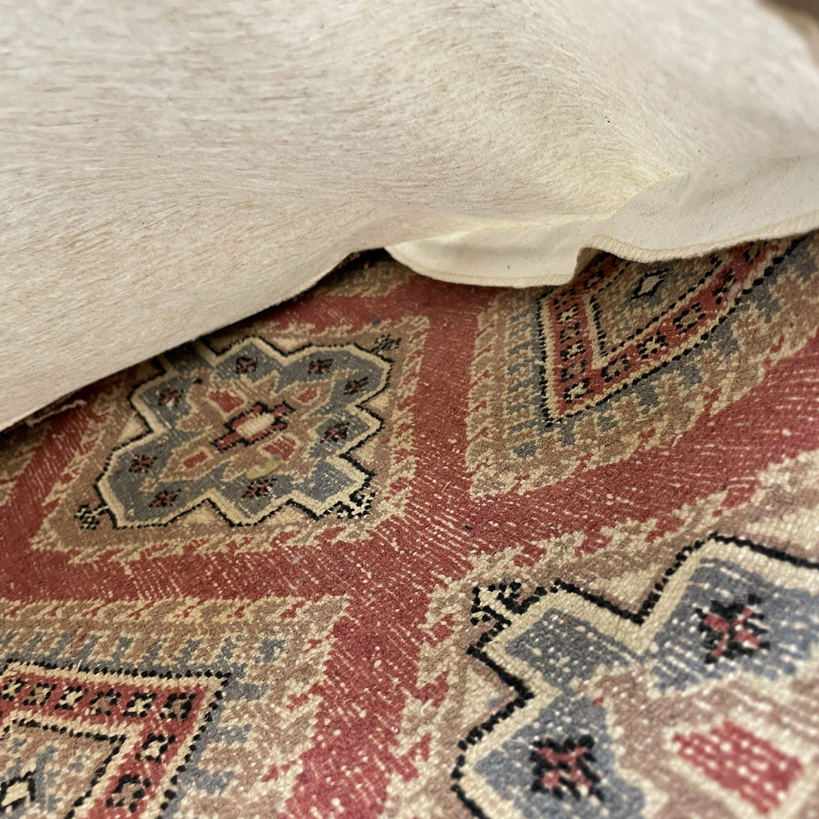 Antique Kilim Cushion Moroccan Rug Carpet Pillow Feather Filled Handwoven Patterned Red Blue 46x46cm Traditional Scatter Square Vintage photo vintage