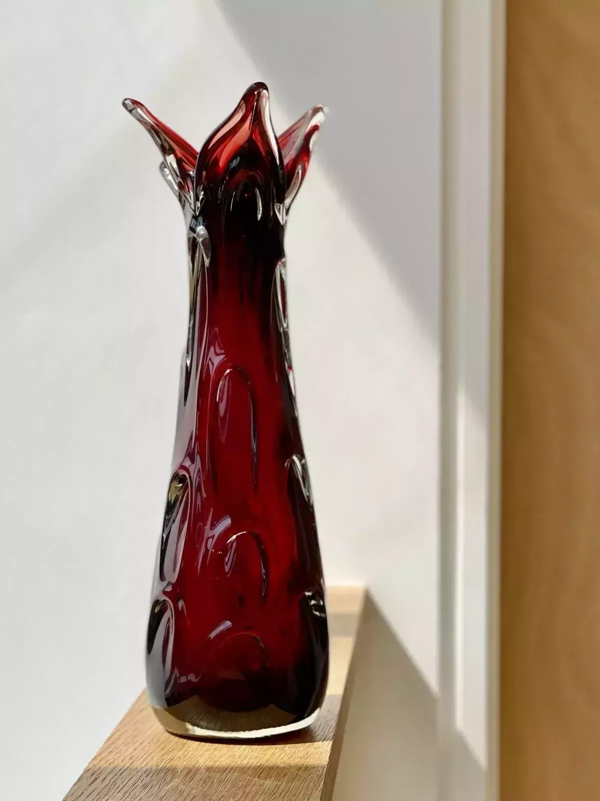 Czech Glass Vase Jan Beranek Skrdlovice Ruby Red Mid Century Vintage Art Glass photo for sale