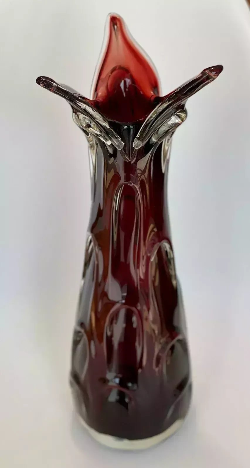 Czech Glass Vase Jan Beranek Skrdlovice Ruby Red Mid Century Vintage Art Glass photo vintage
