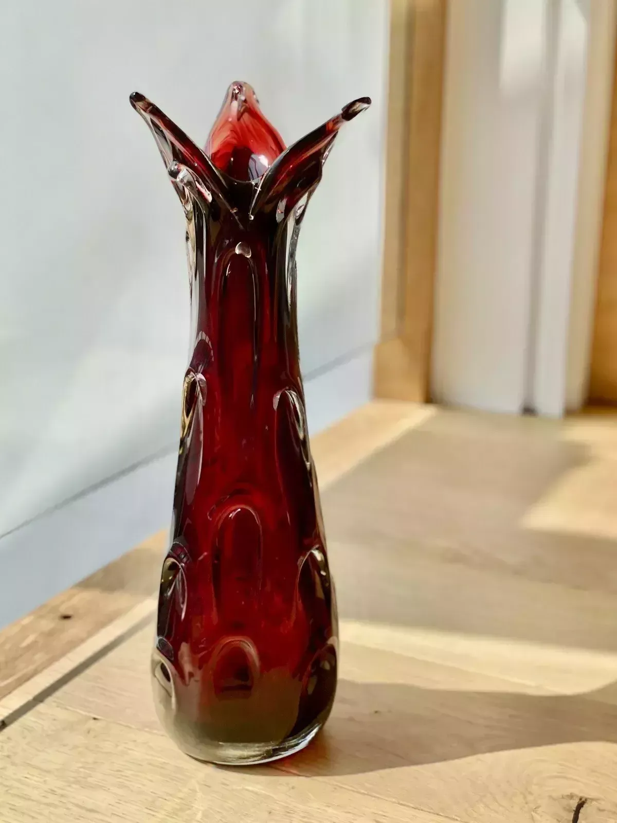photo vinterior Czech Glass Vase Jan Beranek Skrdlovice Ruby Red Mid Century Vintage Art Glass