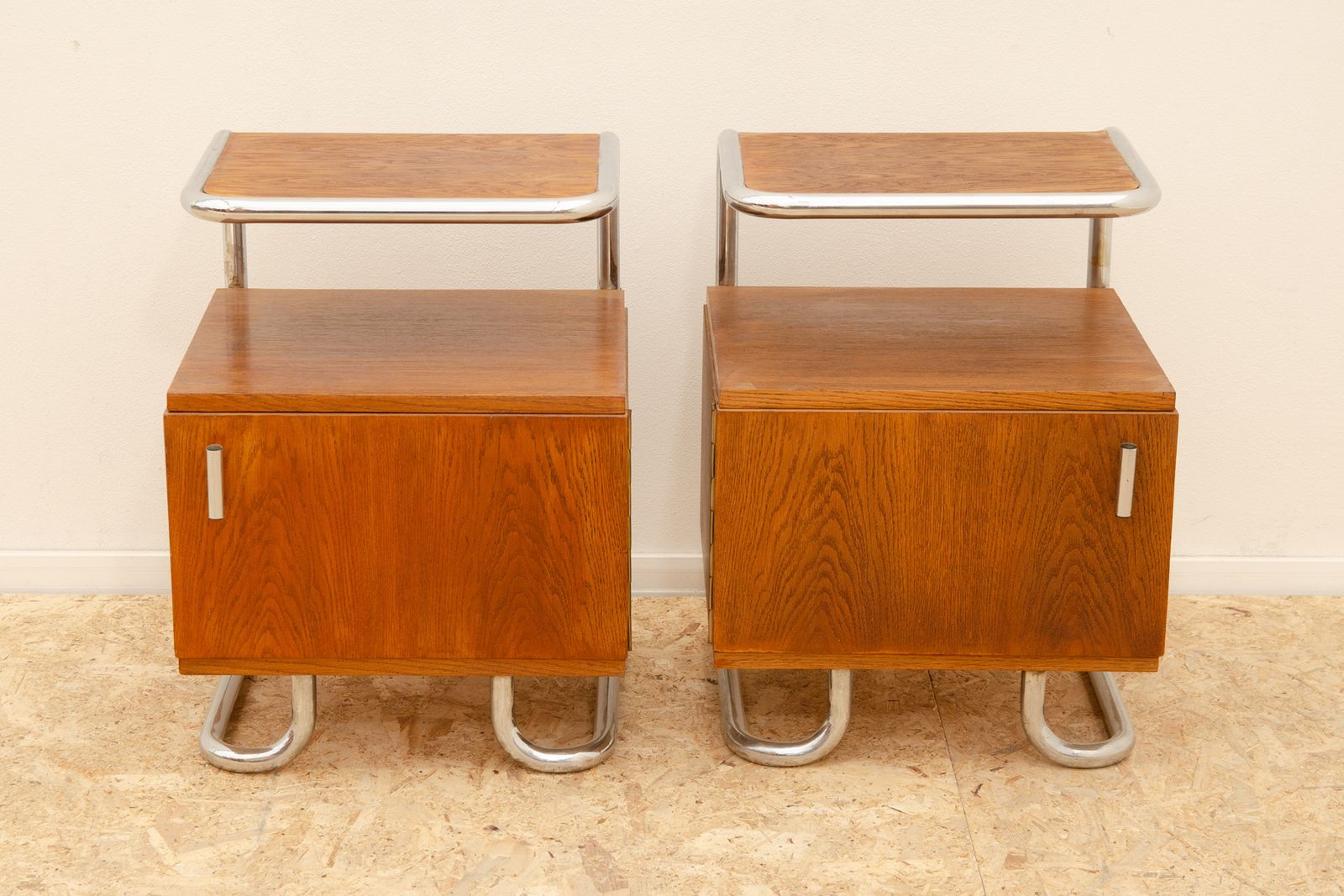 Pair Of Functionalist Chromed Night Stands By Vichr & Spol, 1950’s, Czechoslovakia photo furniture