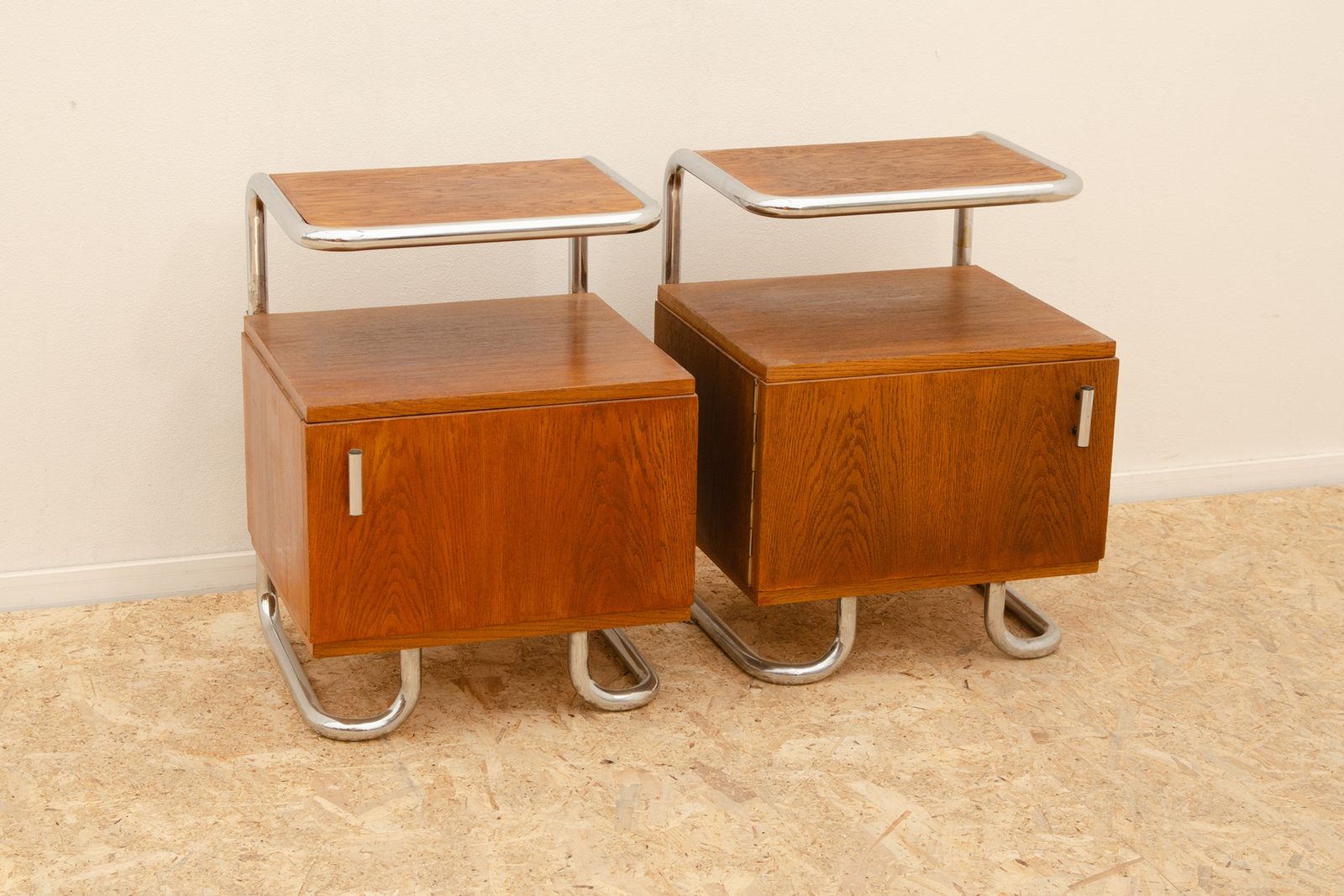 Pair Of Functionalist Chromed Night Stands By Vichr & Spol, 1950’s, Czechoslovakia photo Furniture