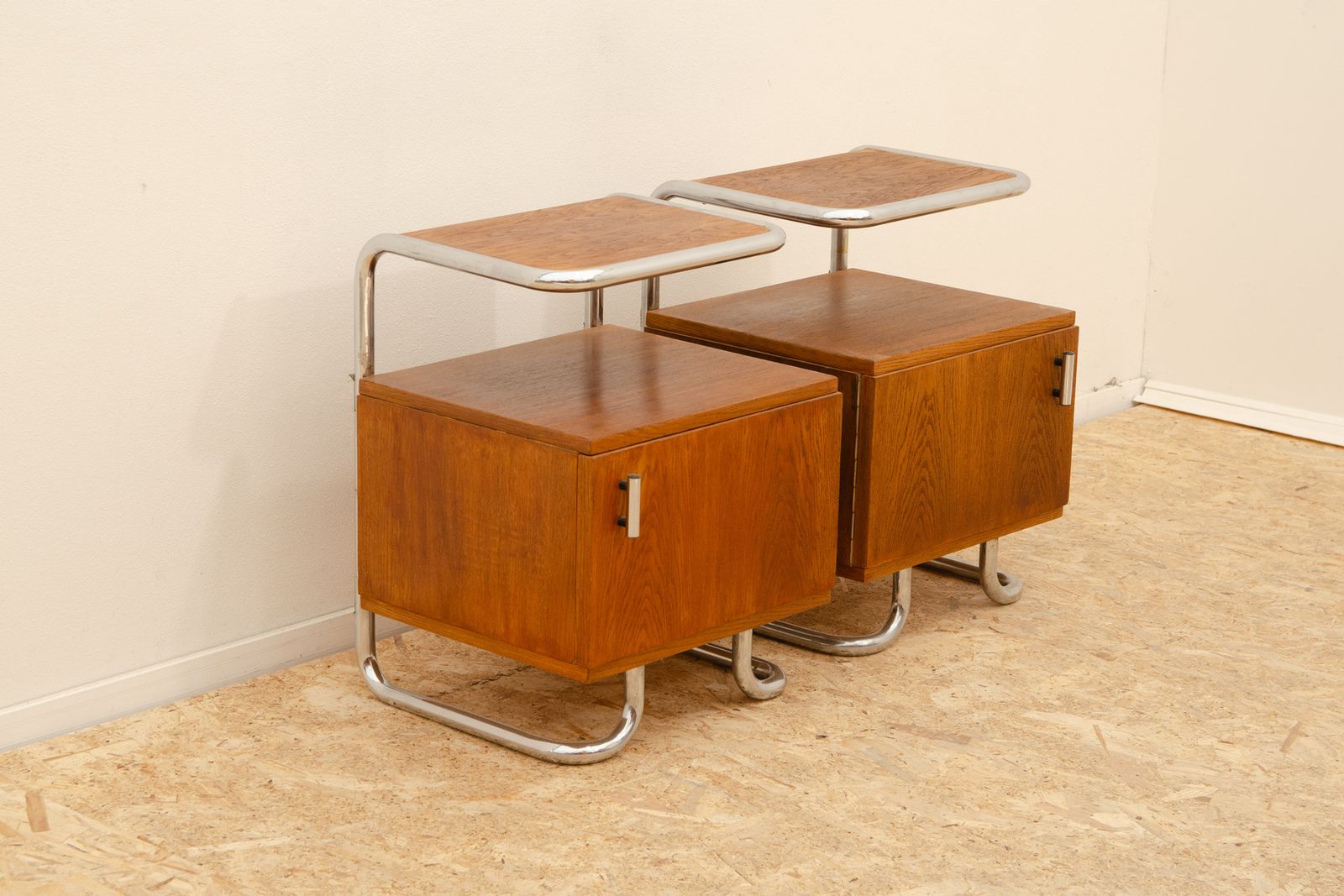 Pair Of Functionalist Chromed Night Stands By Vichr & Spol, 1950’s, Czechoslovakia photo 979.0
