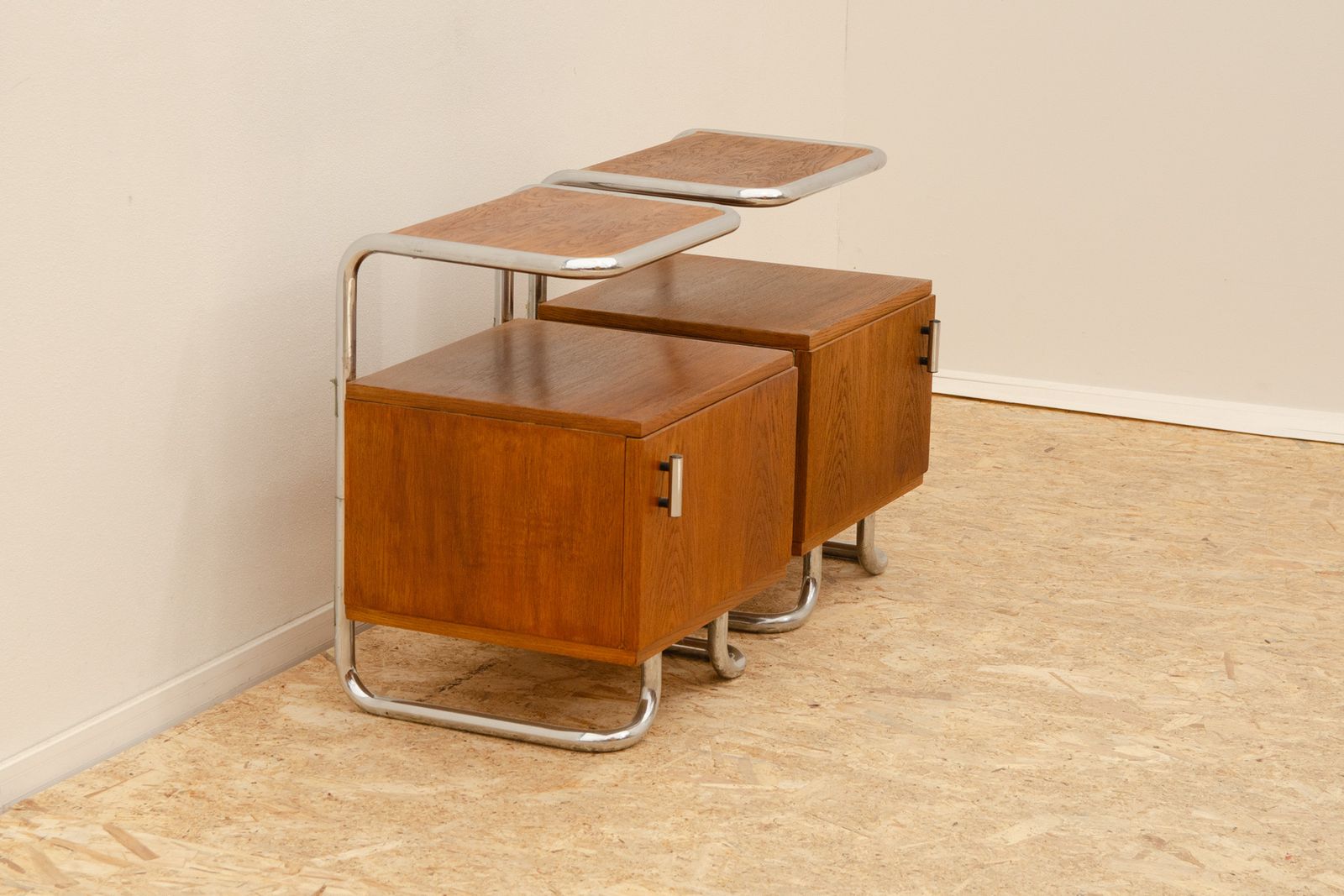 Pair Of Functionalist Chromed Night Stands By Vichr & Spol, 1950’s, Czechoslovakia photo vinterior