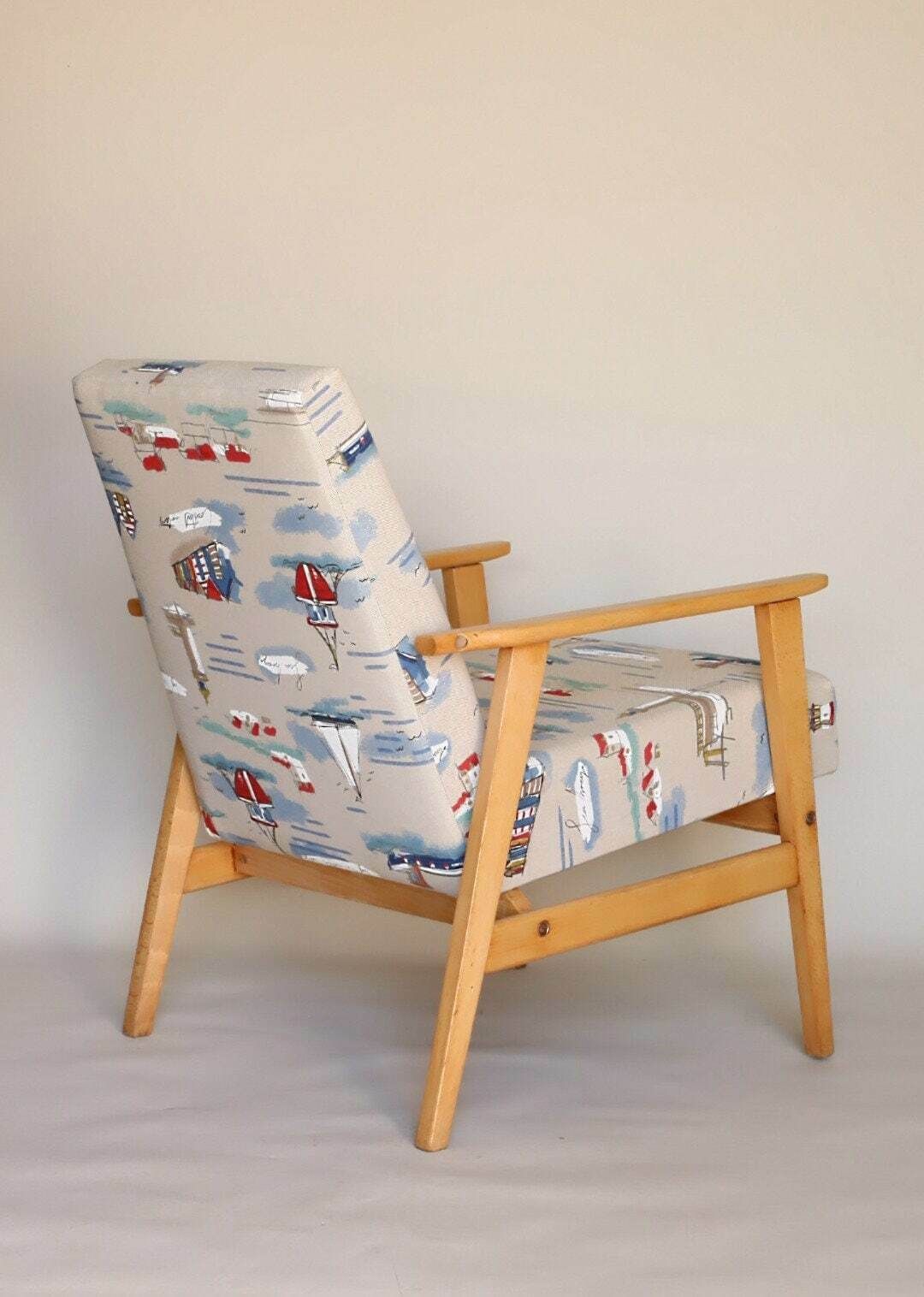 Modern Vintage Armchair Sea Motion Beige Fabric 1970 Scandinavian Design Seamen Gift photo 449.0