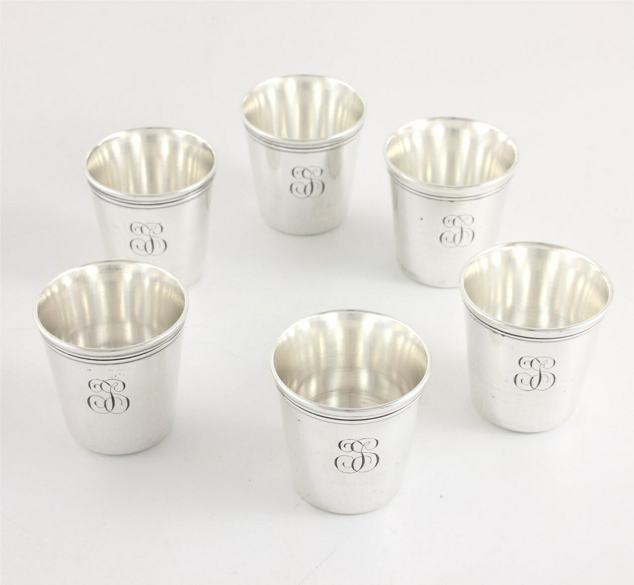 photo for sale Christofle Silver Plated Vodka Shot Cups. Set Of 6 French Small Glasses.