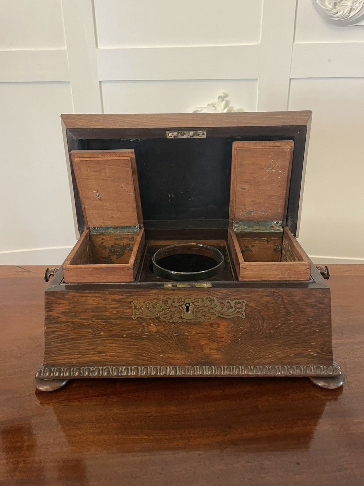 Fine Antique 19th Century Inlaid Brass Rosewood Tea Caddy photo for sale