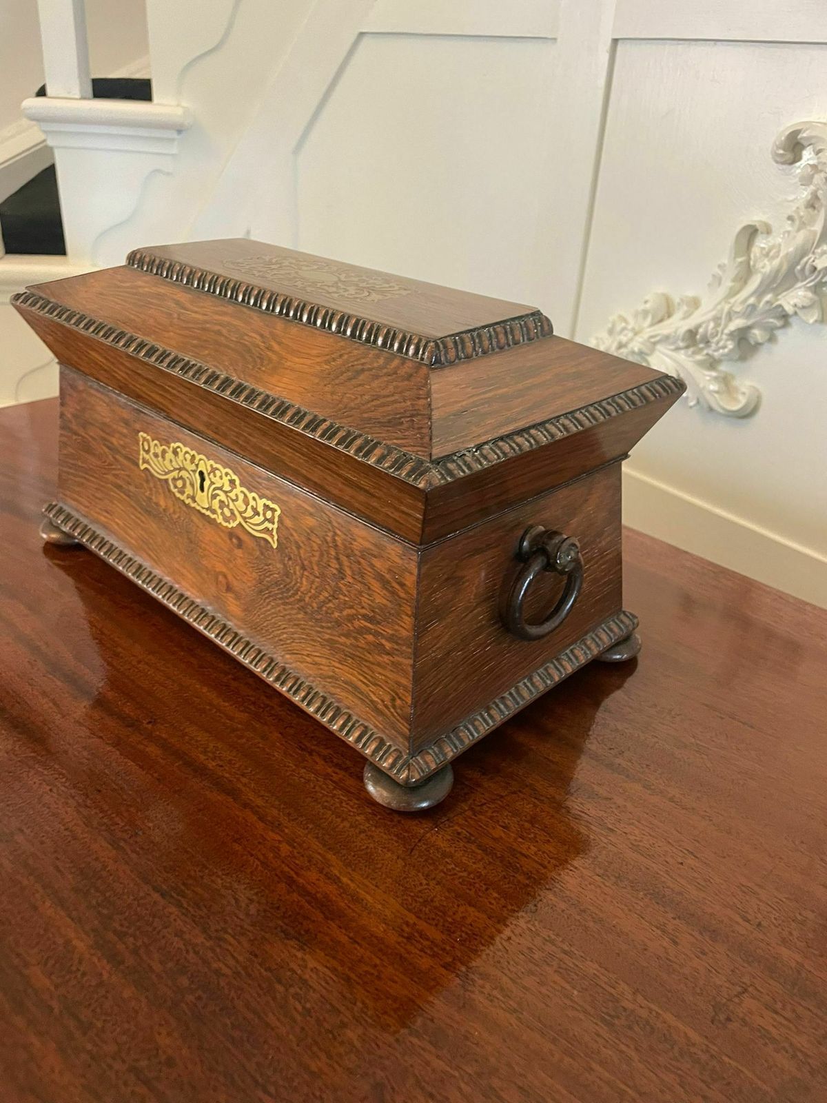 Fine Antique 19th Century Inlaid Brass Rosewood Tea Caddy photo Home Decor