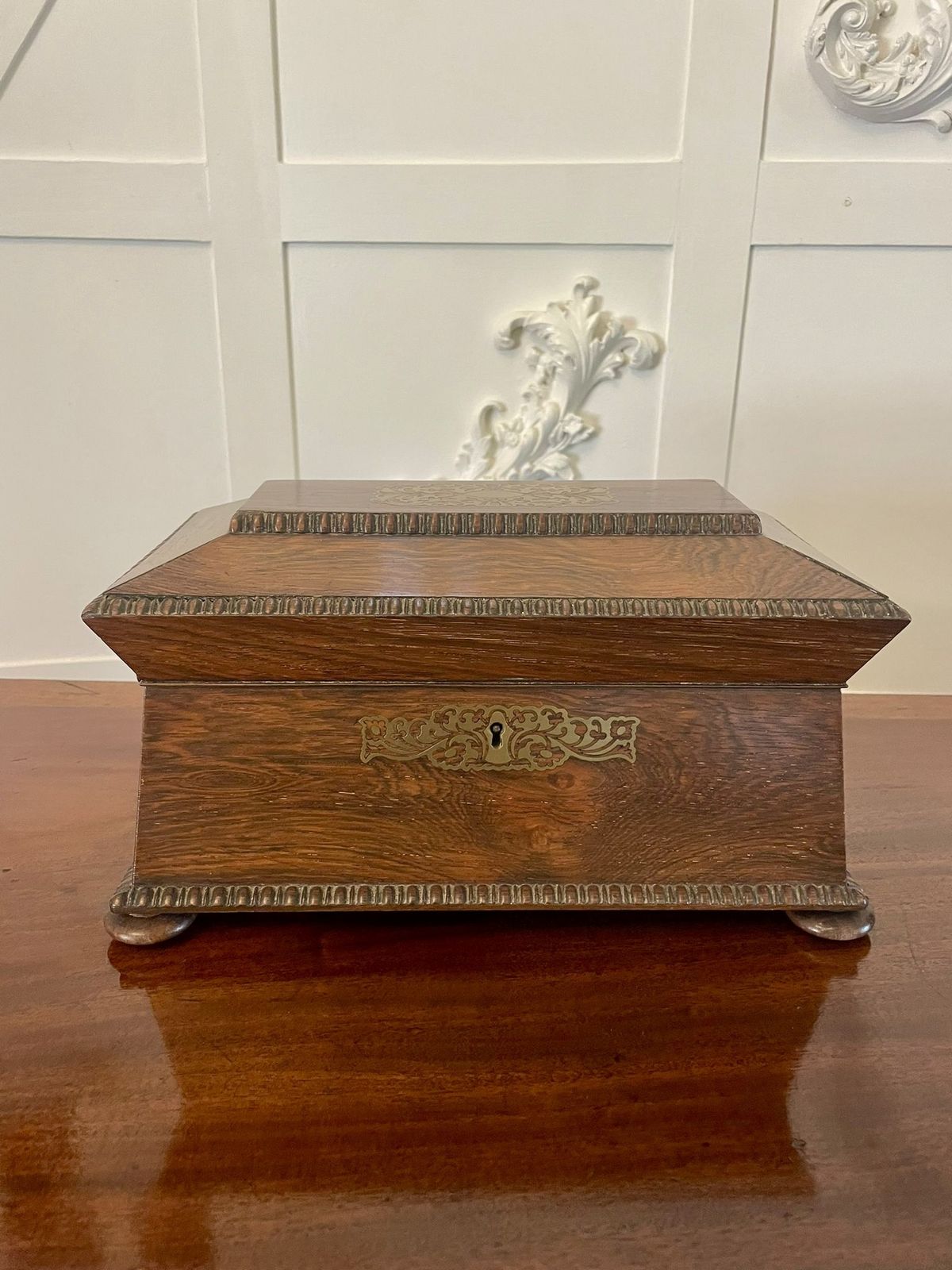 Fine Antique 19th Century Inlaid Brass Rosewood Tea Caddy photo vintage